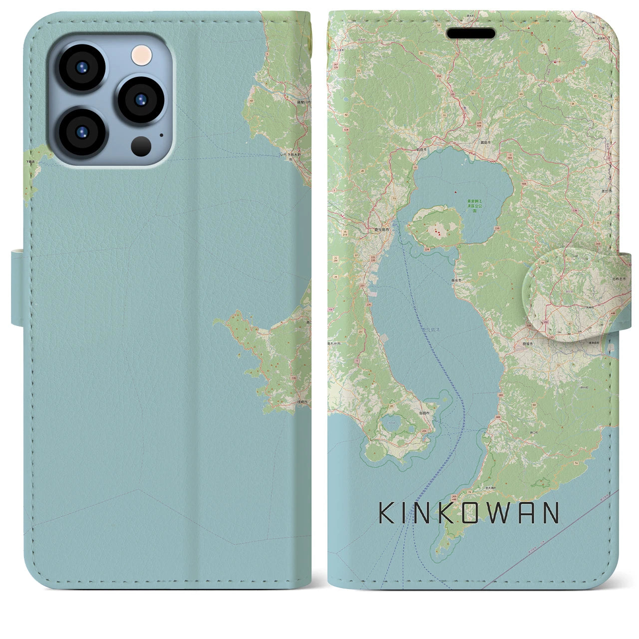 【錦江湾(鹿児島県)】地図柄iPhoneケース(手帳タイプ)ナチュラル・iPhone 13 Pro Max 用