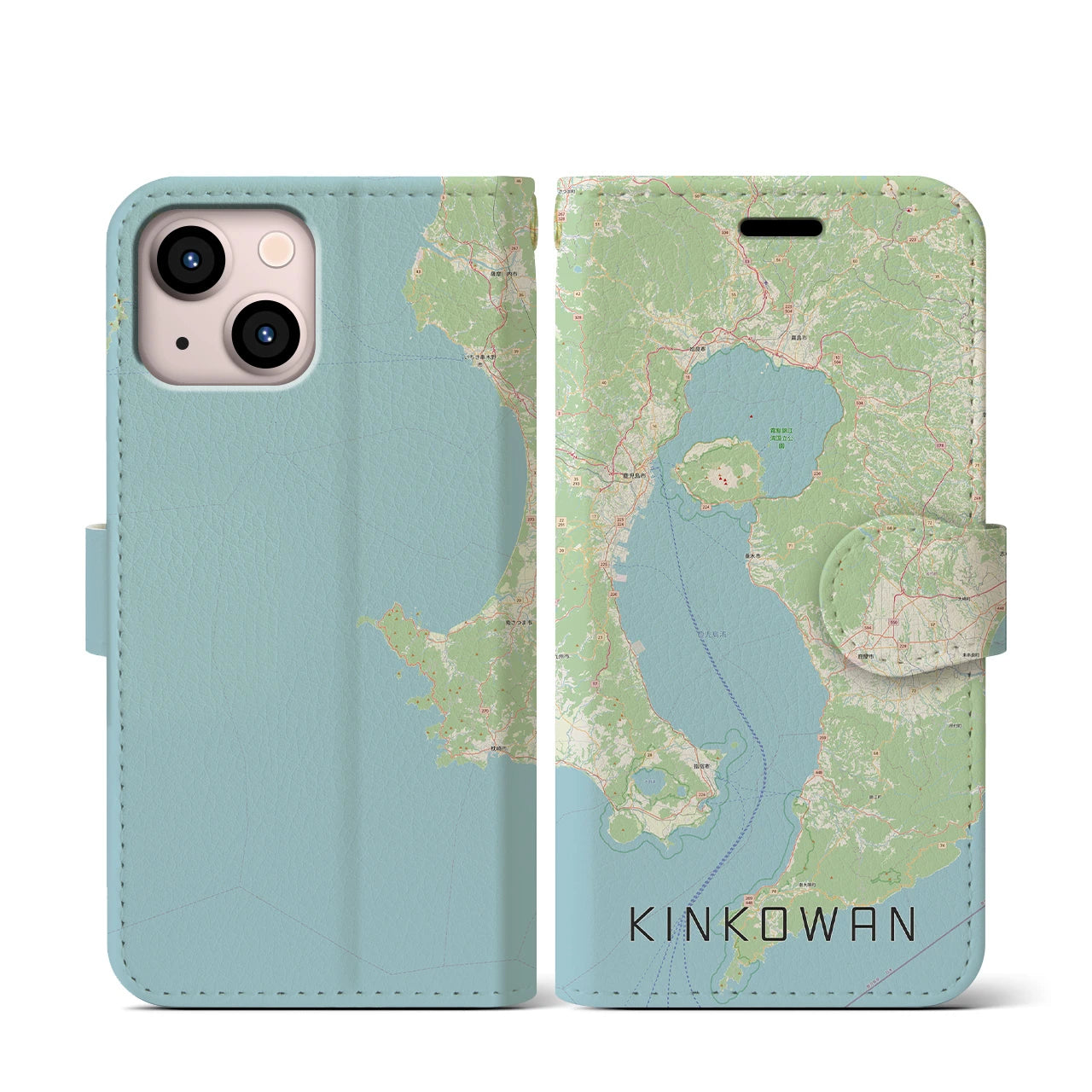 【錦江湾(鹿児島県)】地図柄iPhoneケース(手帳タイプ)ナチュラル・iPhone 13 mini 用