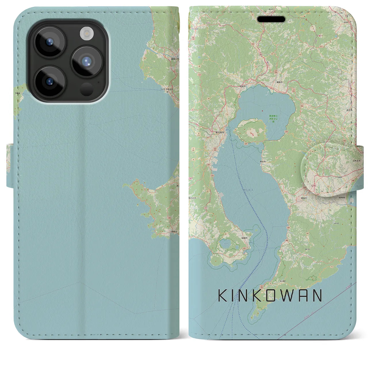 【錦江湾(鹿児島県)】地図柄iPhoneケース(手帳タイプ)ナチュラル・iPhone 15 Pro Max 用