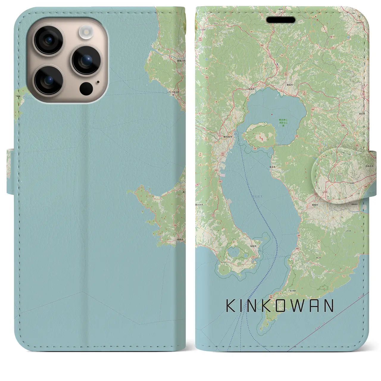【錦江湾(鹿児島県)】地図柄iPhoneケース(手帳タイプ)ナチュラル・iPhone 16 Plus 用