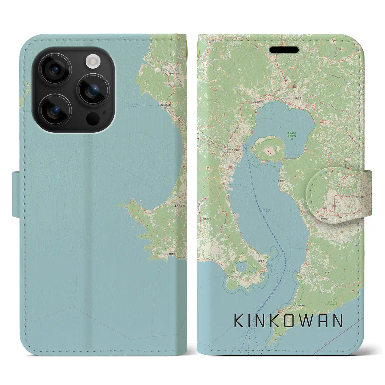 【錦江湾(鹿児島県)】地図柄iPhoneケース(手帳タイプ)ナチュラル・iPhone 16 用
