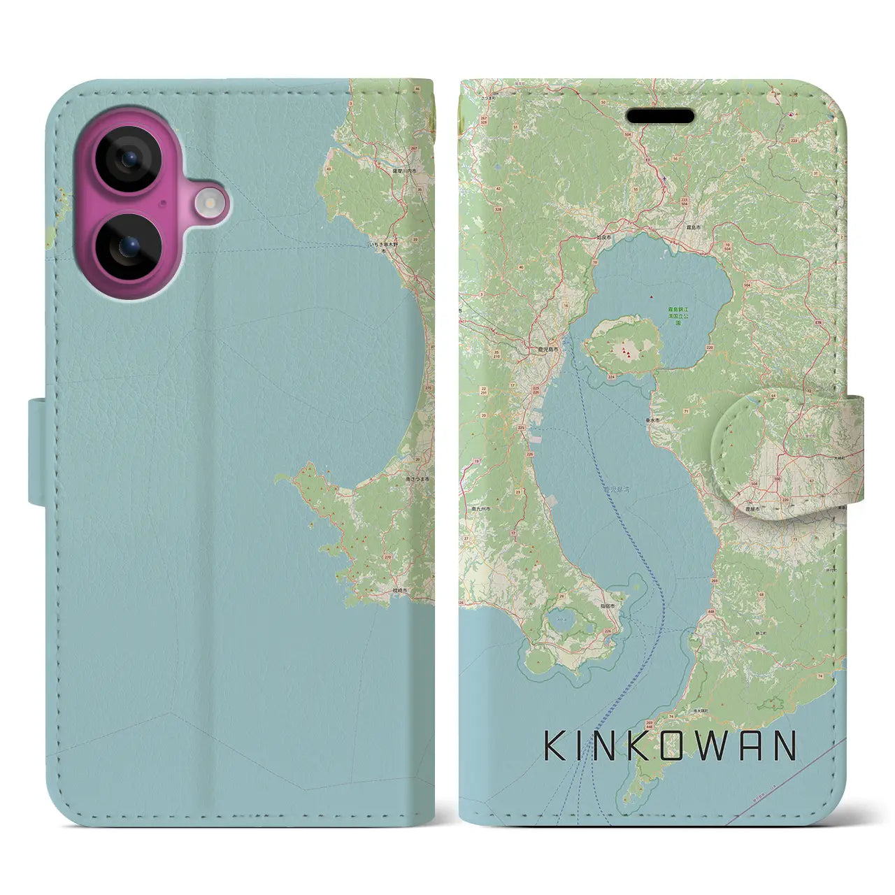 【錦江湾(鹿児島県)】地図柄iPhoneケース(手帳タイプ)ナチュラル・iPhone 16 Pro 用
