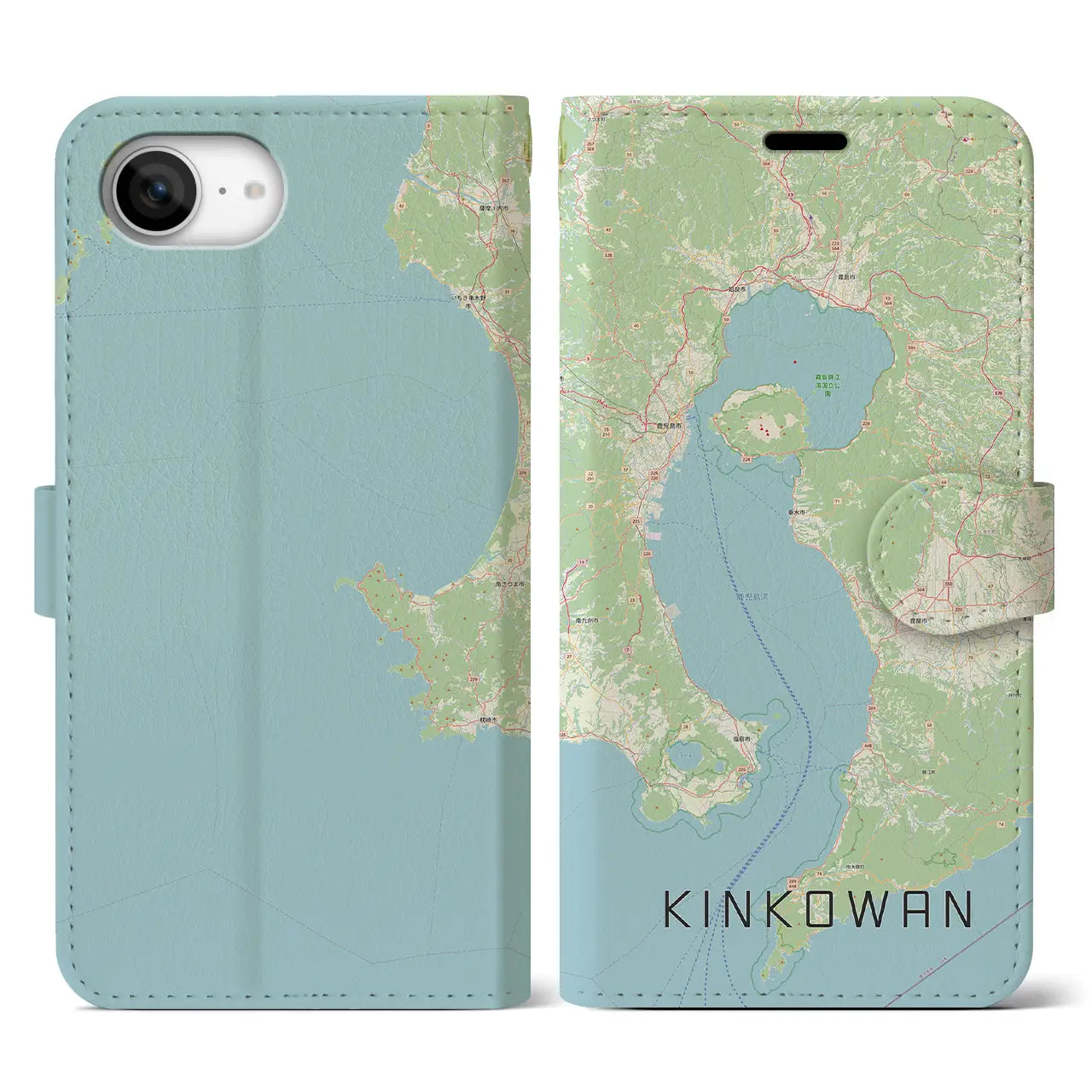 【錦江湾(鹿児島県)】地図柄iPhoneケース(手帳タイプ)