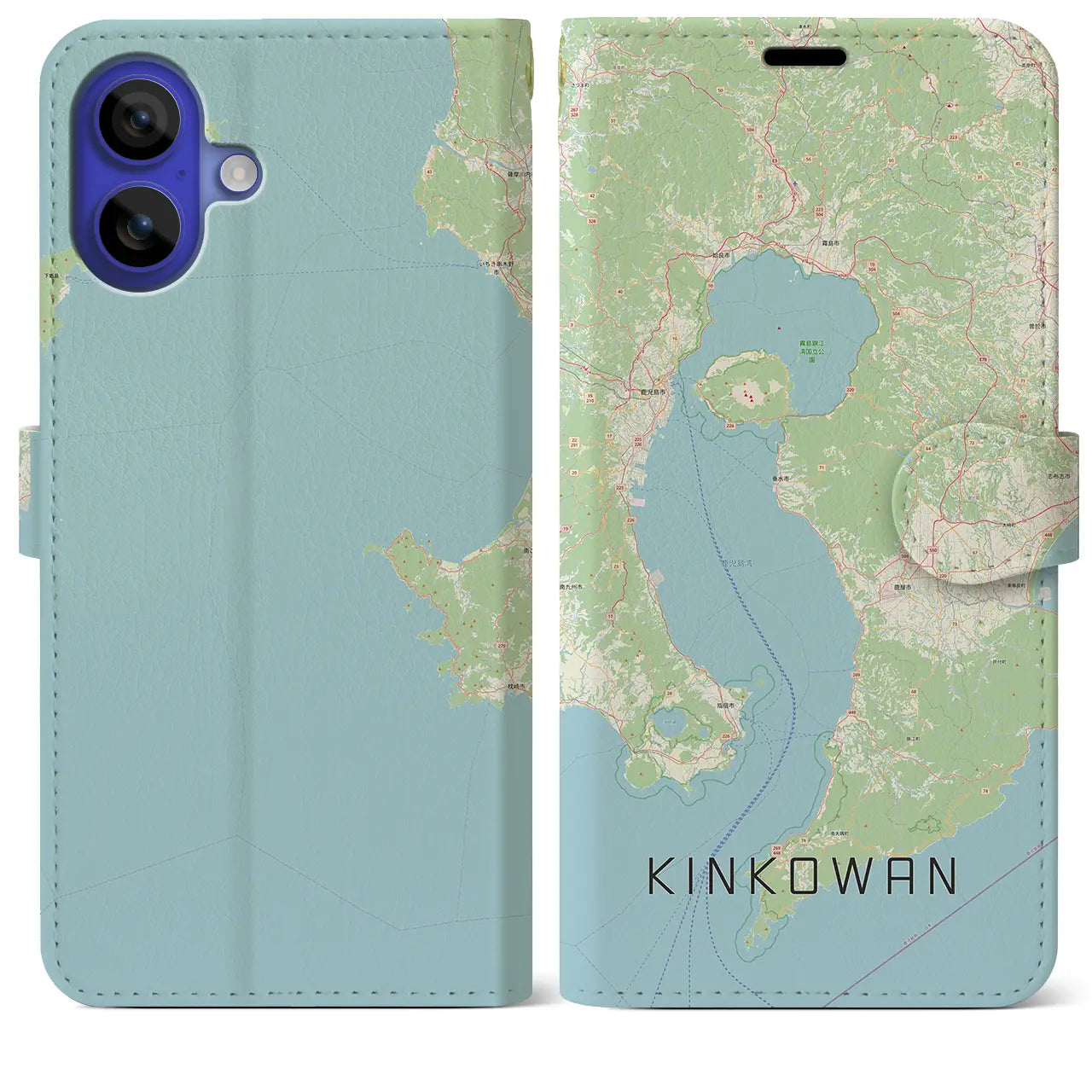 【錦江湾(鹿児島県)】地図柄iPhoneケース(手帳タイプ)ナチュラル・iPhone 16 Pro Max 用