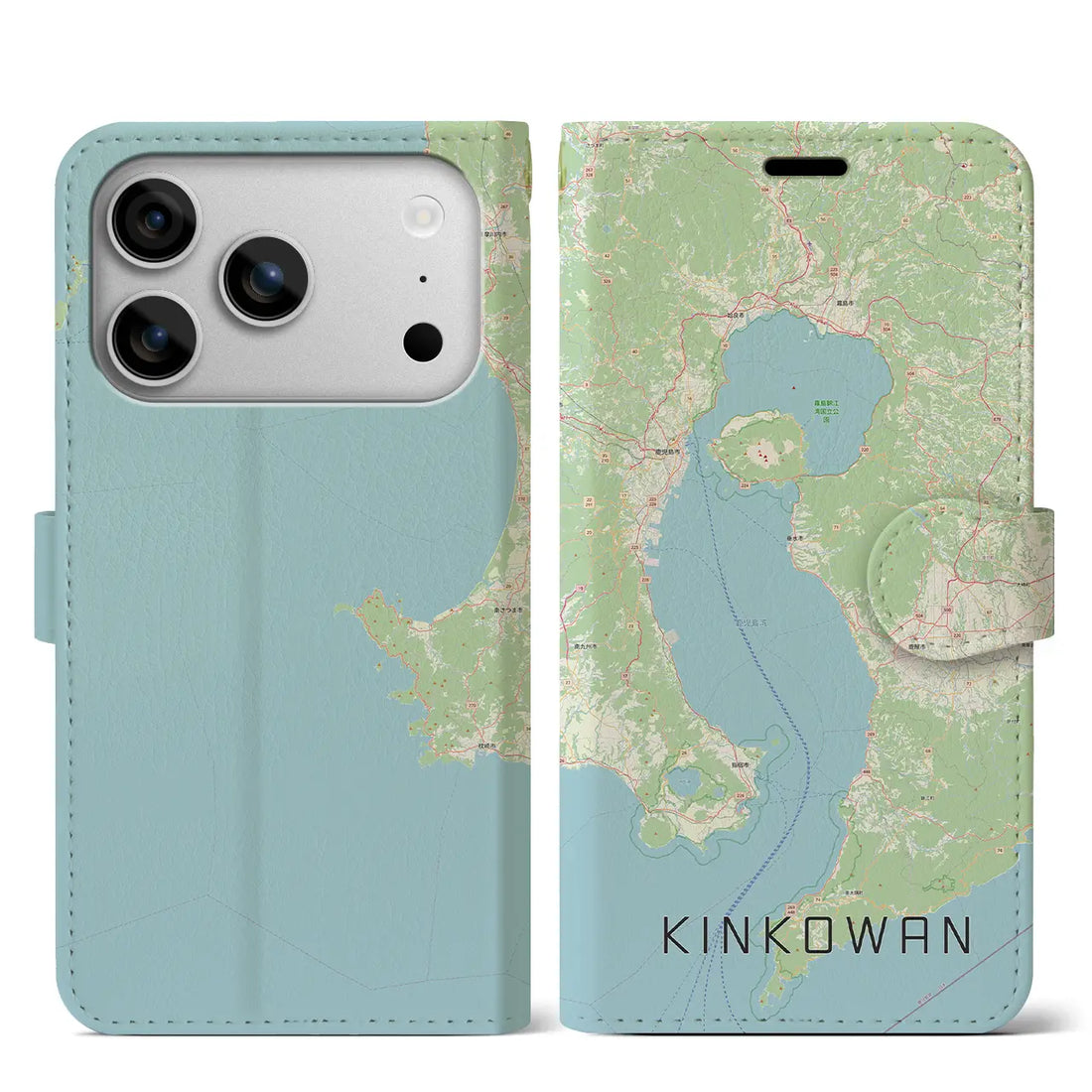 【錦江湾(鹿児島県)】地図柄iPhoneケース(手帳タイプ)ナチュラル・iPhone 17 Pro Max 用