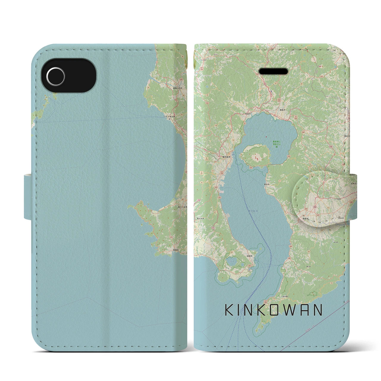 【錦江湾(鹿児島県)】地図柄iPhoneケース(手帳タイプ)ナチュラル・iPhone SE(第3 / 第2世代) / 8 / 7 / 6s / 6 用