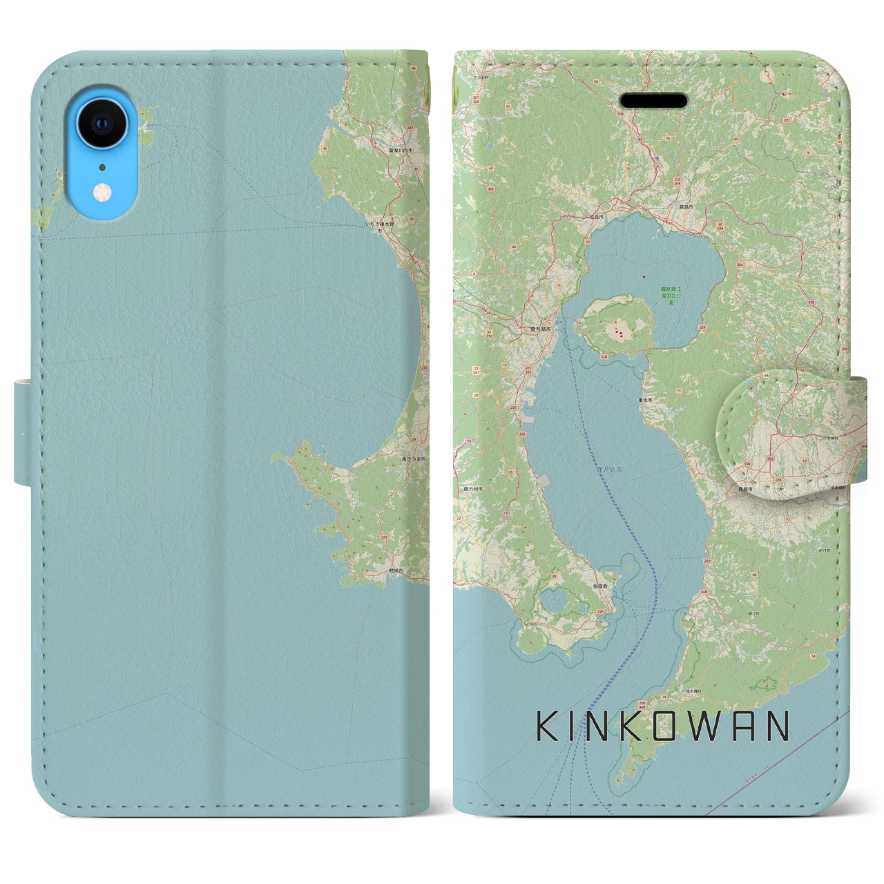 【錦江湾(鹿児島県)】地図柄iPhoneケース(手帳タイプ)ナチュラル・iPhone XR 用