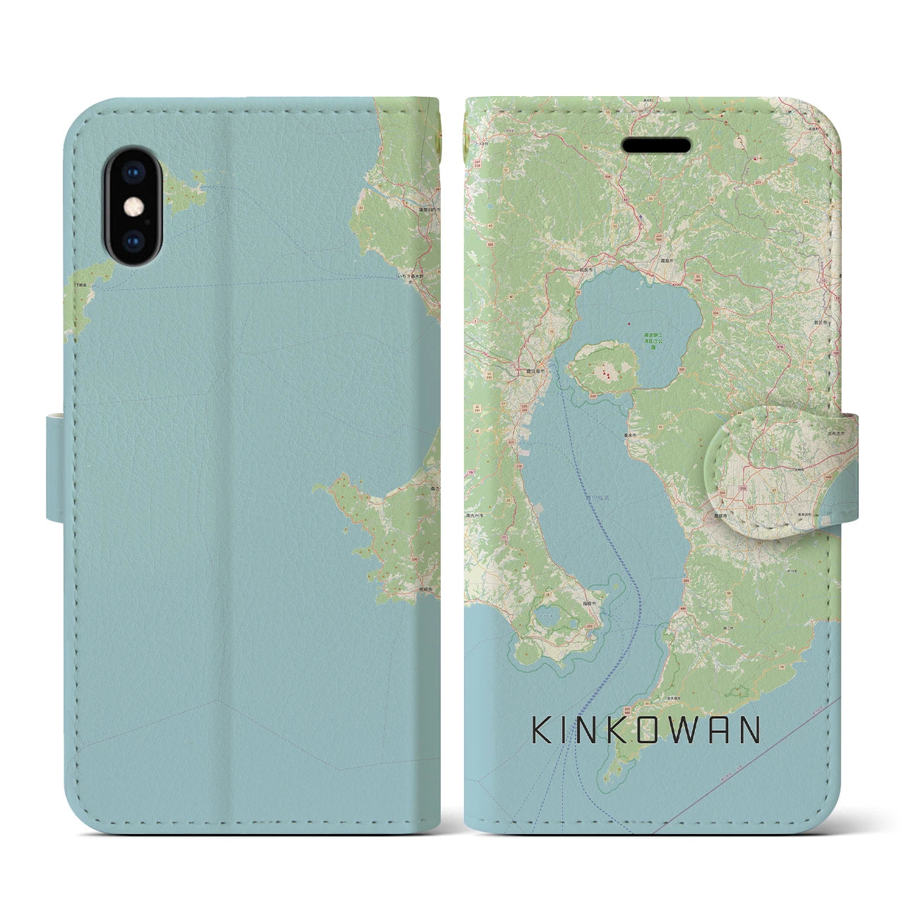 【錦江湾(鹿児島県)】地図柄iPhoneケース(手帳タイプ)ナチュラル・iPhone XS / X 用