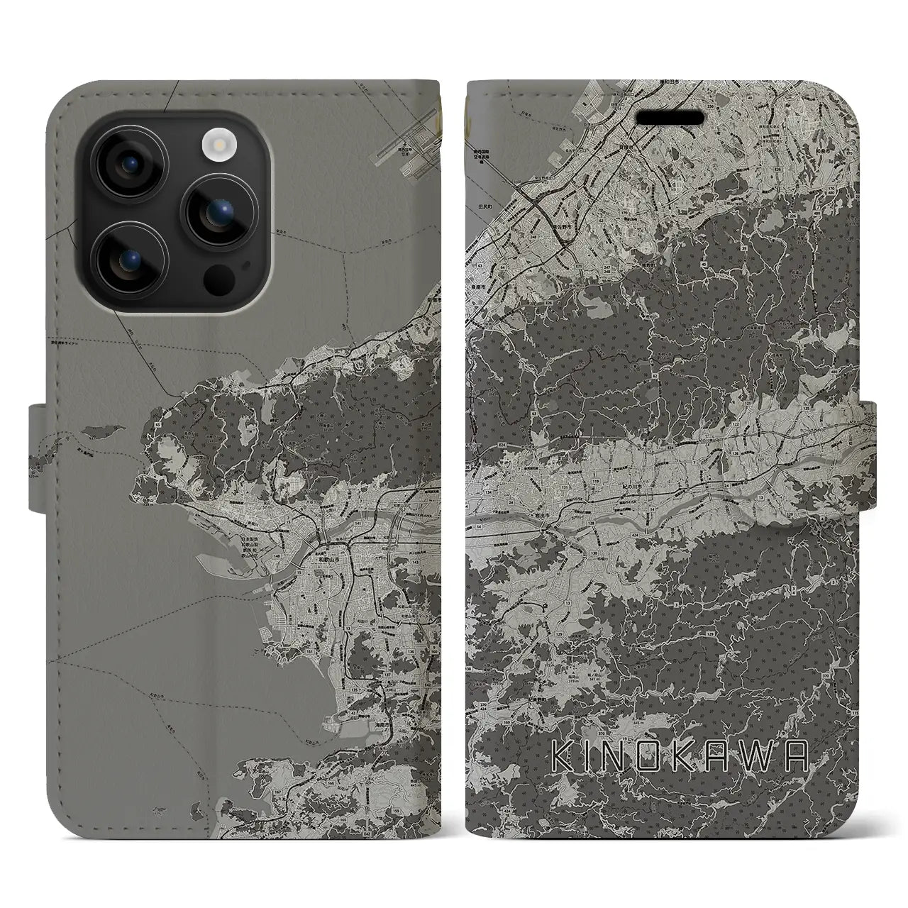 【紀の川(和歌山県)】地図柄iPhoneケース(手帳タイプ)モノトーン・iPhone 16 用
