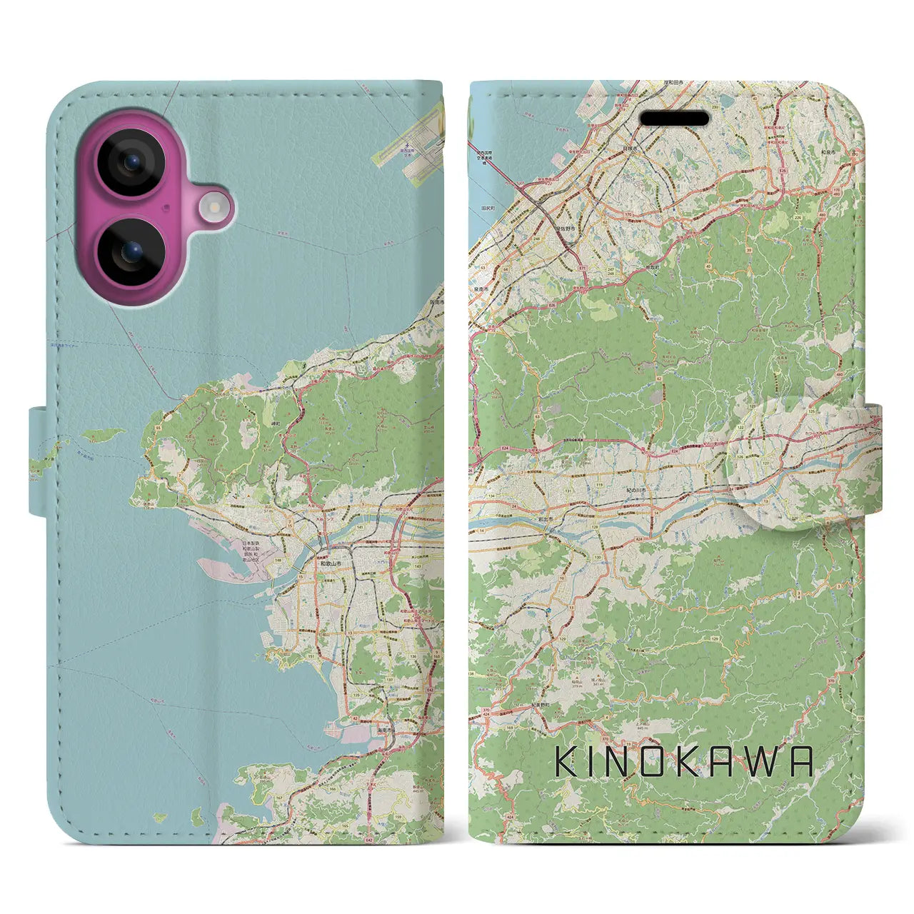 【紀の川(和歌山県)】地図柄iPhoneケース(手帳タイプ)ナチュラル・iPhone 16 Pro 用