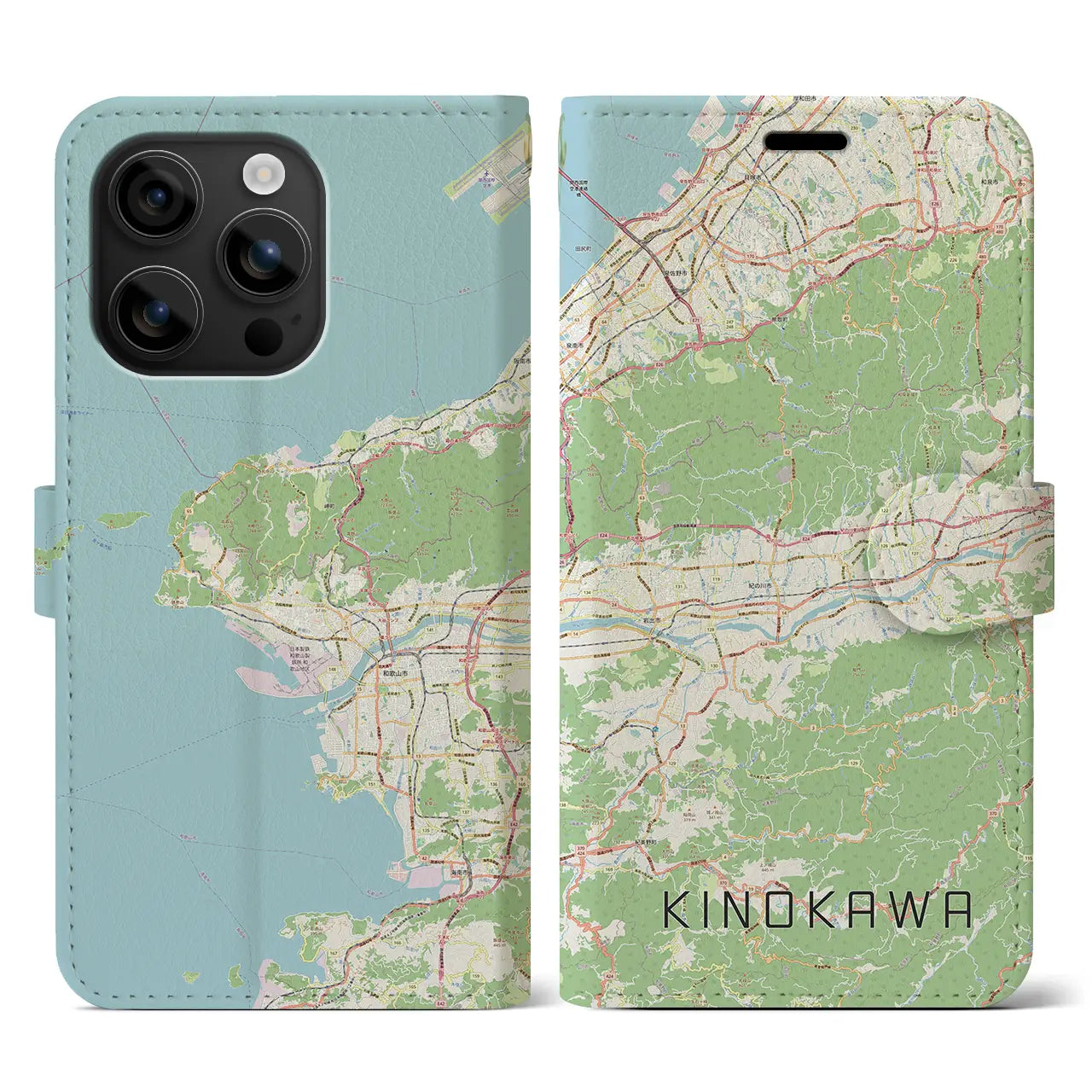 【紀の川(和歌山県)】地図柄iPhoneケース(手帳タイプ)ナチュラル・iPhone 16 用