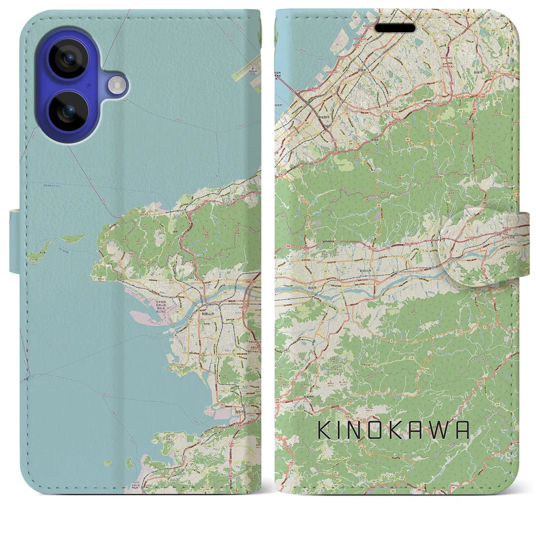 【紀の川(和歌山県)】地図柄iPhoneケース(手帳タイプ)ナチュラル・iPhone 16 Pro Max 用