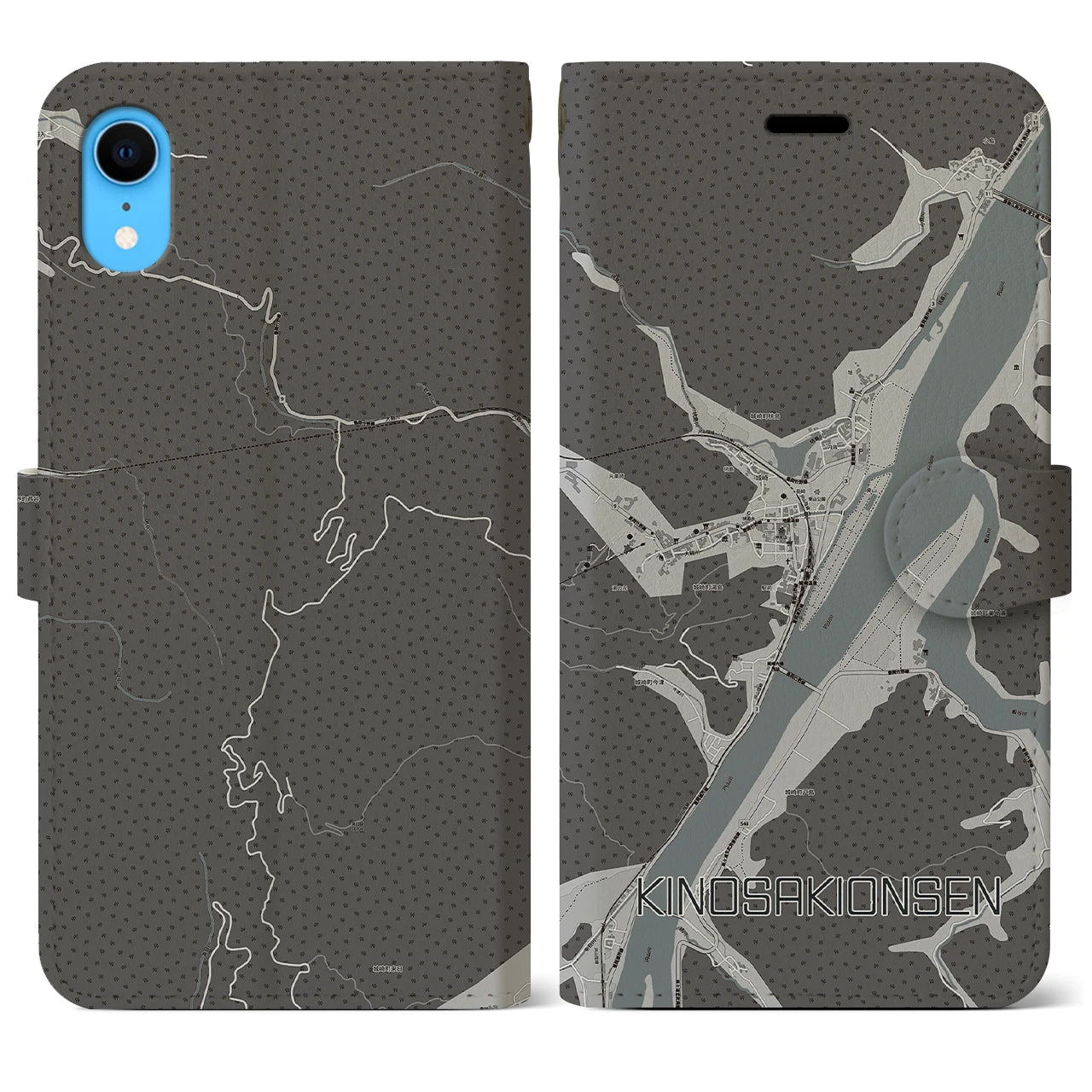 【城崎温泉(兵庫県)】地図柄iPhoneケース(手帳タイプ)モノトーン・iPhone XR 用