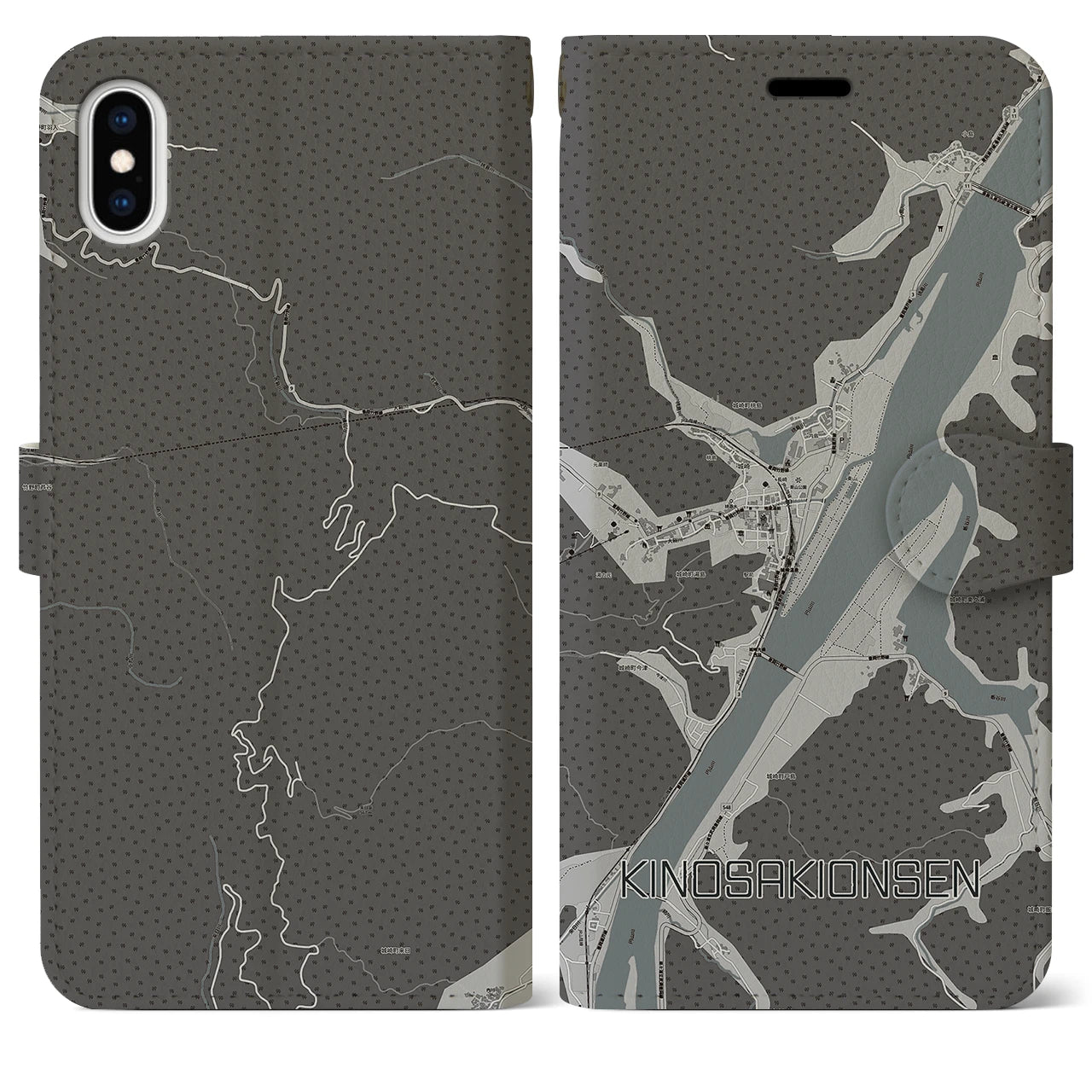 【城崎温泉(兵庫県)】地図柄iPhoneケース(手帳タイプ)モノトーン・iPhone XS Max 用