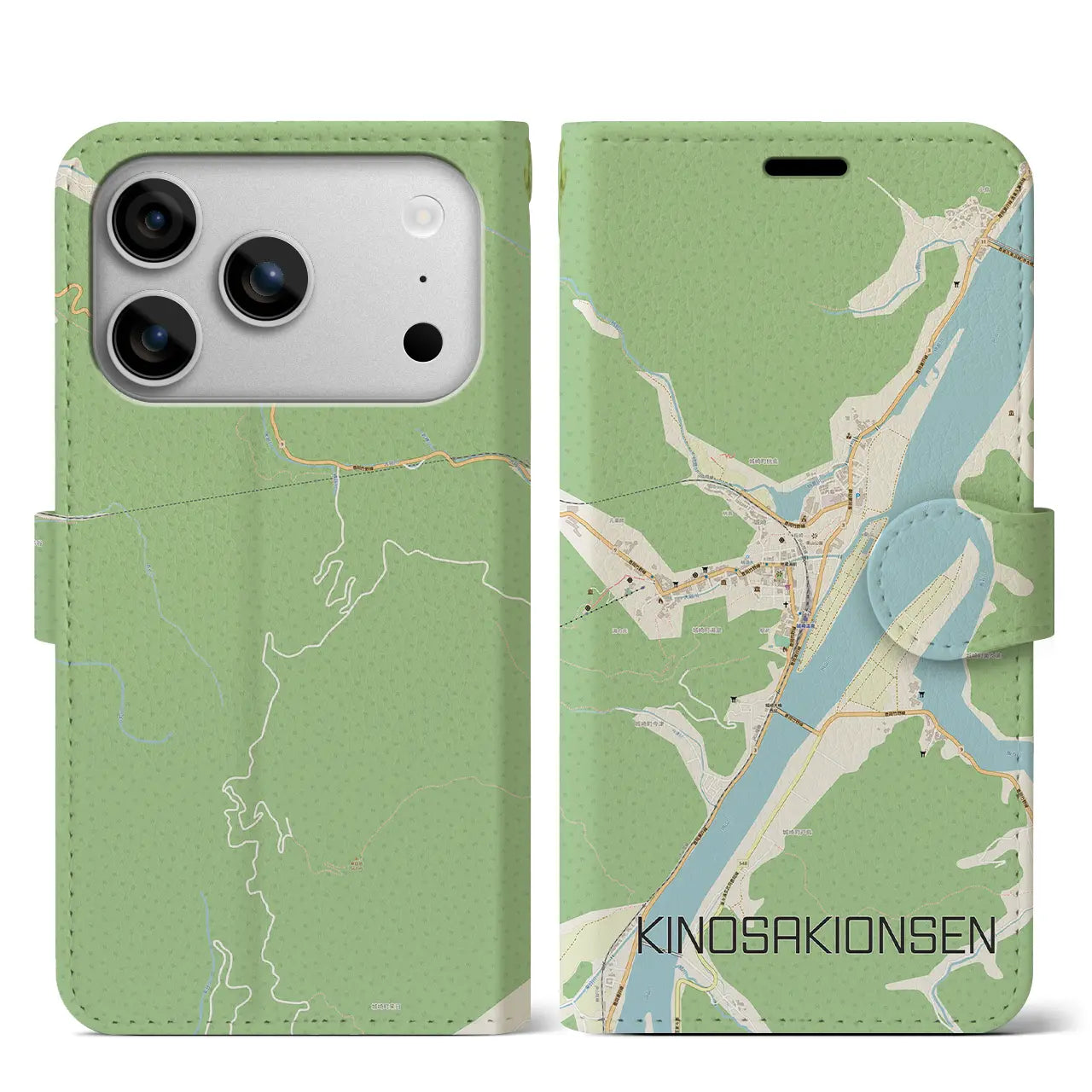 【城崎温泉(兵庫県)】地図柄iPhoneケース(手帳タイプ)モノトーン・iPhone 17 Pro Max 用