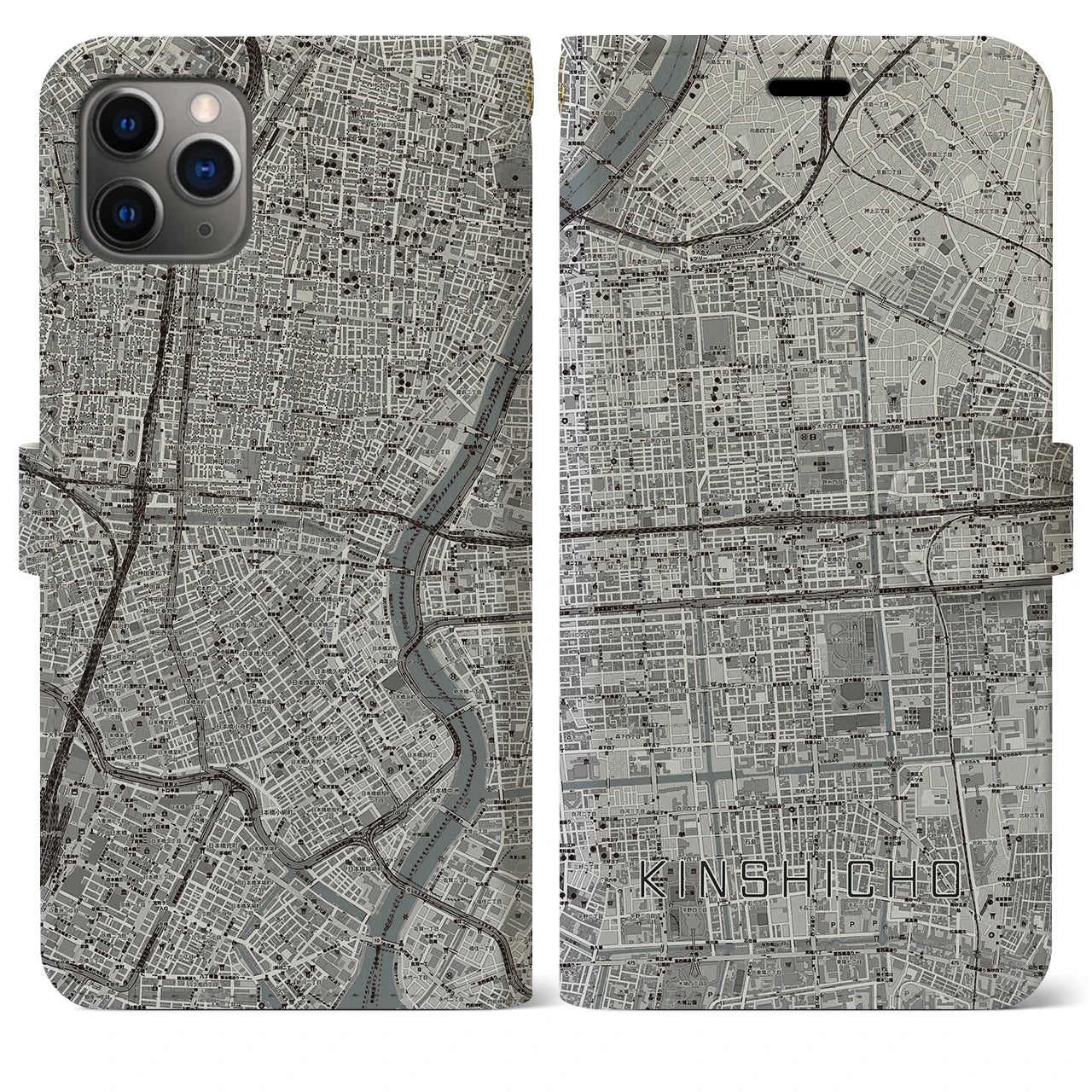 【錦糸町(東京都)】地図柄iPhoneケース(手帳タイプ)モノトーン・iPhone 11 Pro Max 用