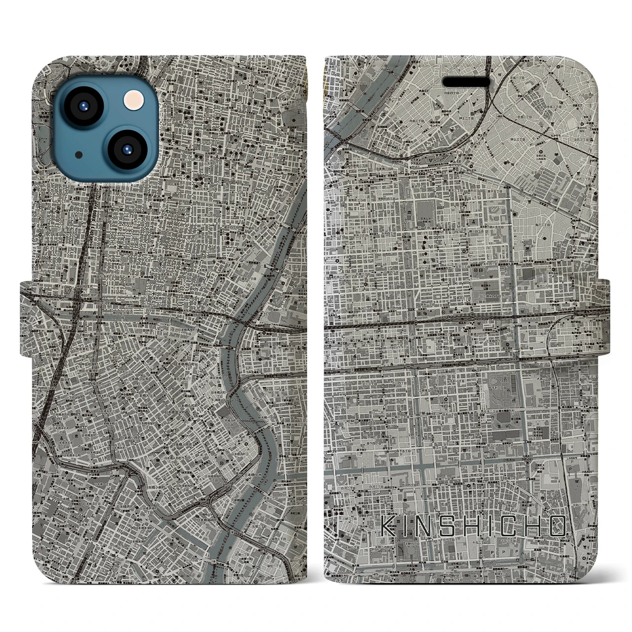 【錦糸町(東京都)】地図柄iPhoneケース(手帳タイプ)モノトーン・iPhone 13 用
