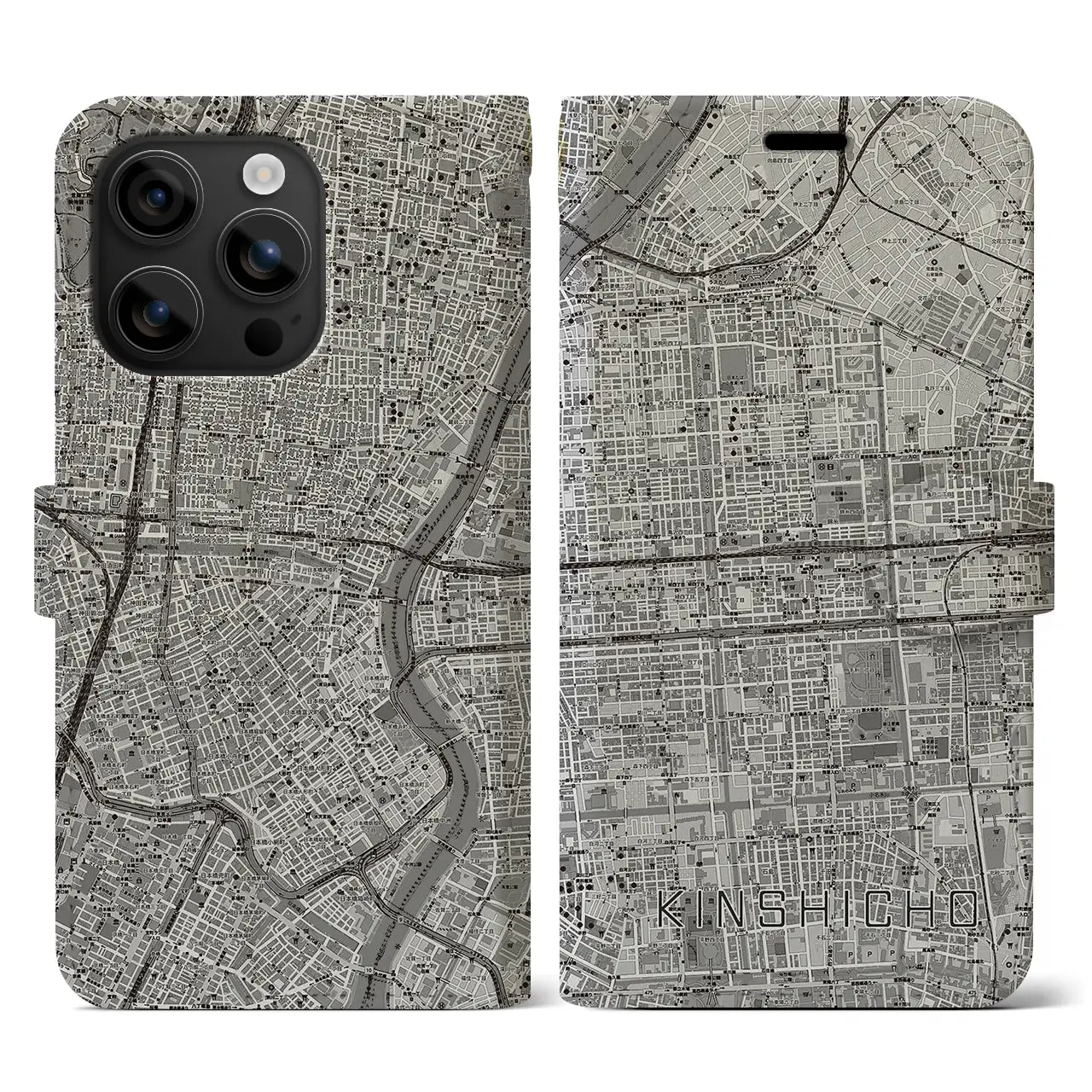 【錦糸町(東京都)】地図柄iPhoneケース(手帳タイプ)モノトーン・iPhone 16 用