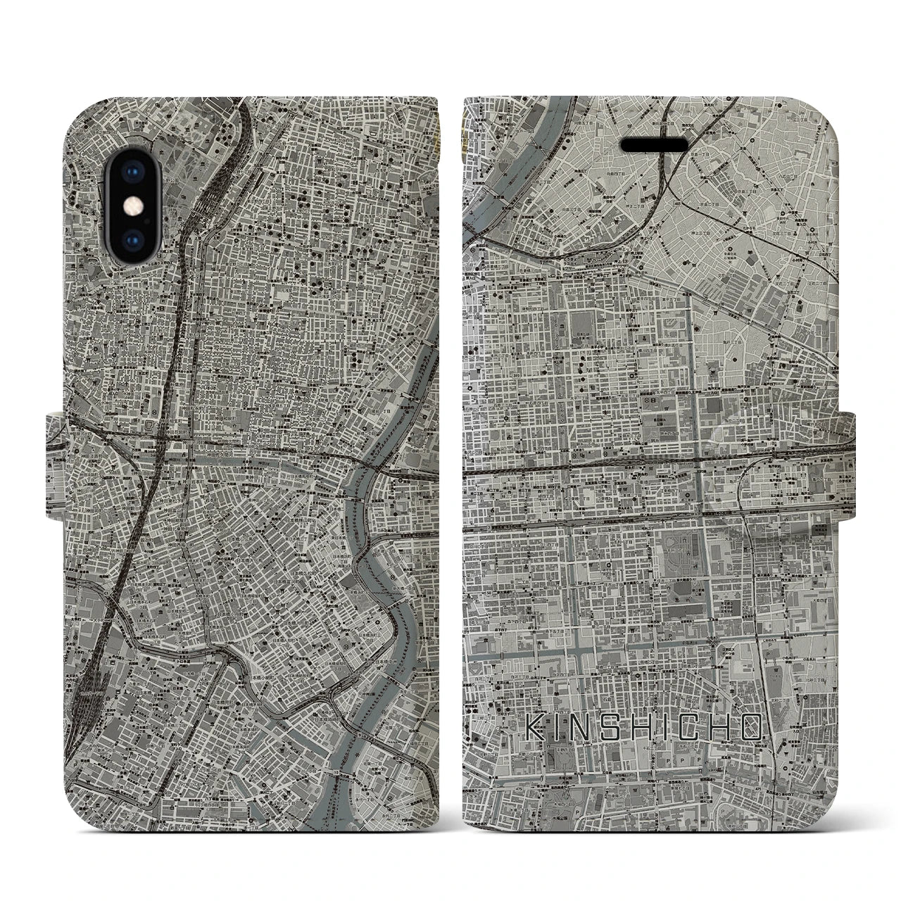 【錦糸町(東京都)】地図柄iPhoneケース(手帳タイプ)モノトーン・iPhone XS / X 用