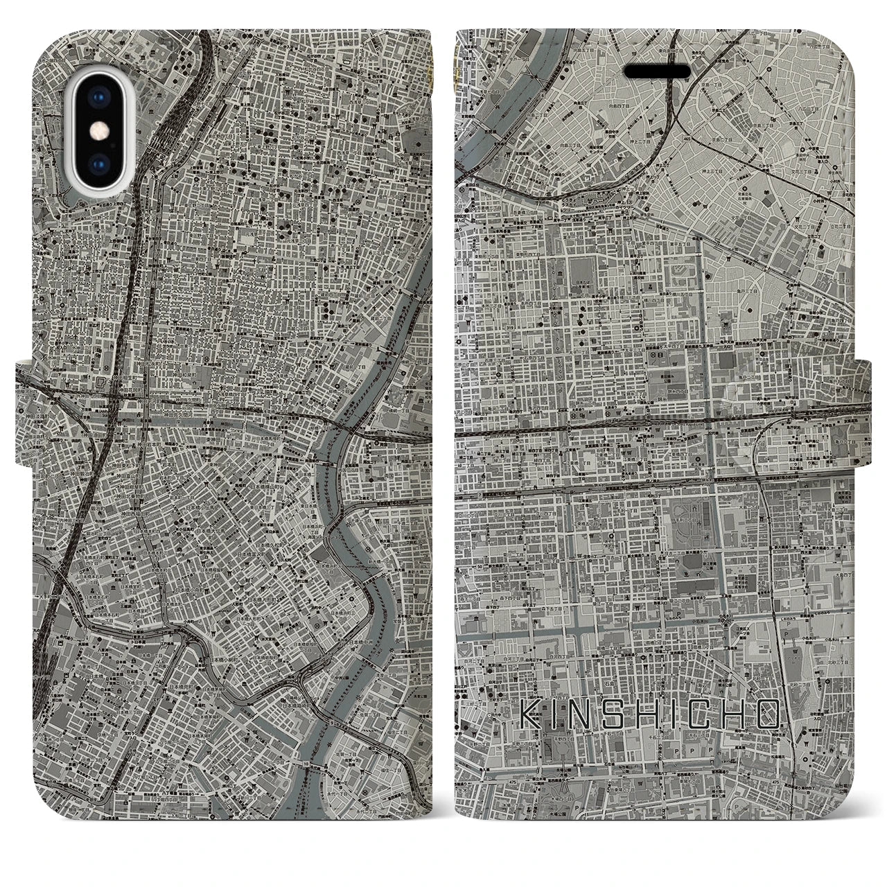 【錦糸町(東京都)】地図柄iPhoneケース(手帳タイプ)モノトーン・iPhone XS Max 用