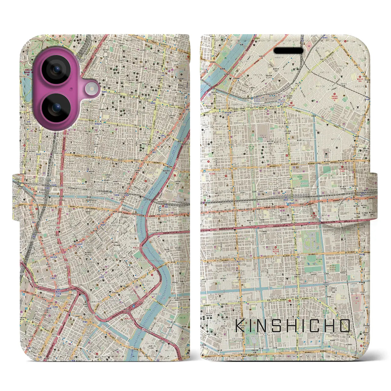 【錦糸町(東京都)】地図柄iPhoneケース(手帳タイプ)ナチュラル・iPhone 16 Pro 用