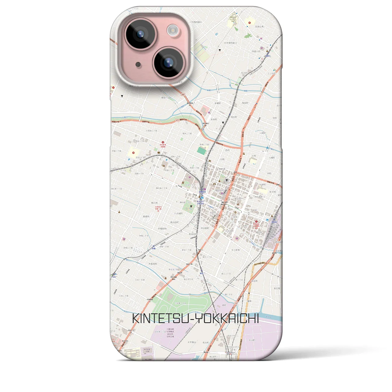 【近鉄四日市(三重県)】地図柄iPhoneケース(バックカバータイプ)