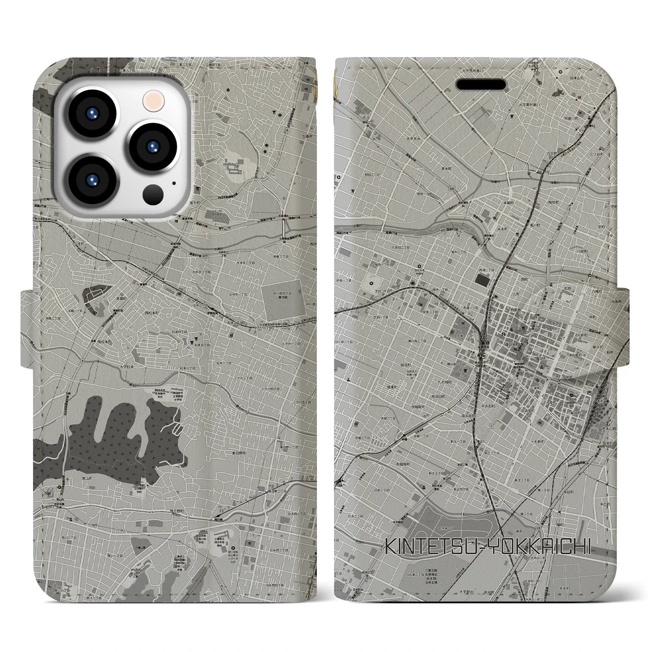 【近鉄四日市(三重県)】地図柄iPhoneケース(手帳タイプ)