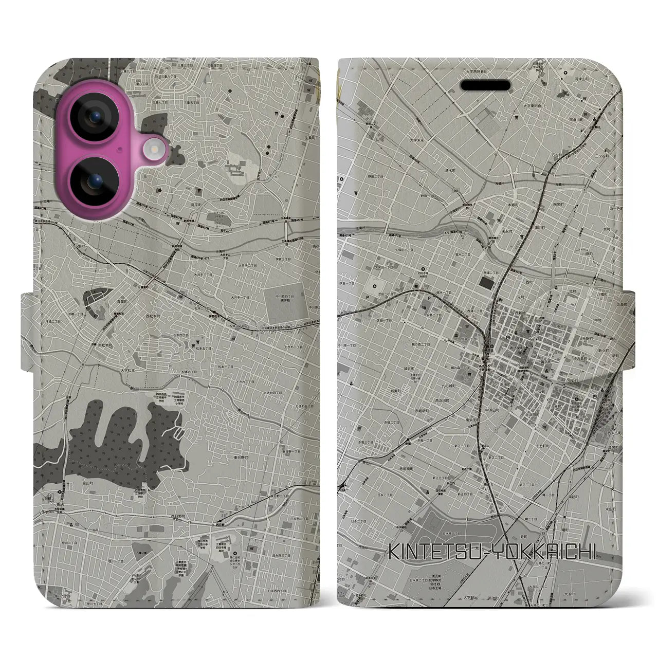【近鉄四日市(三重県)】地図柄iPhoneケース(手帳タイプ)