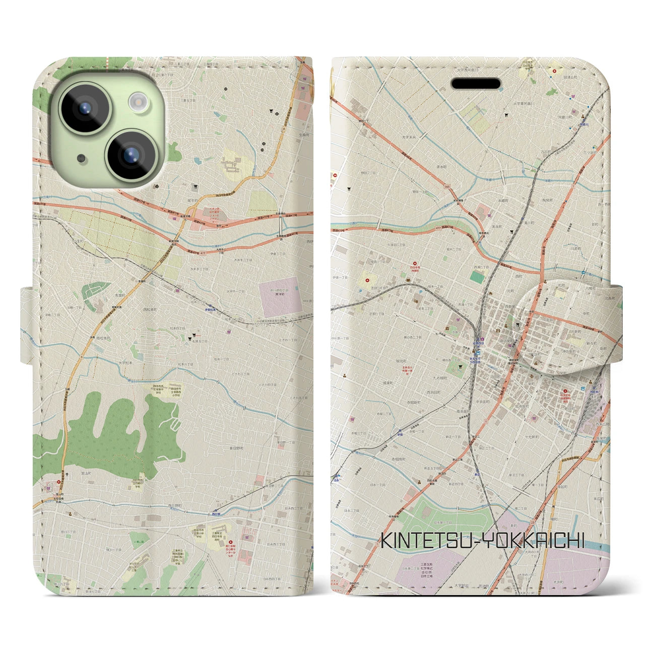 【近鉄四日市(三重県)】地図柄iPhoneケース(手帳タイプ)