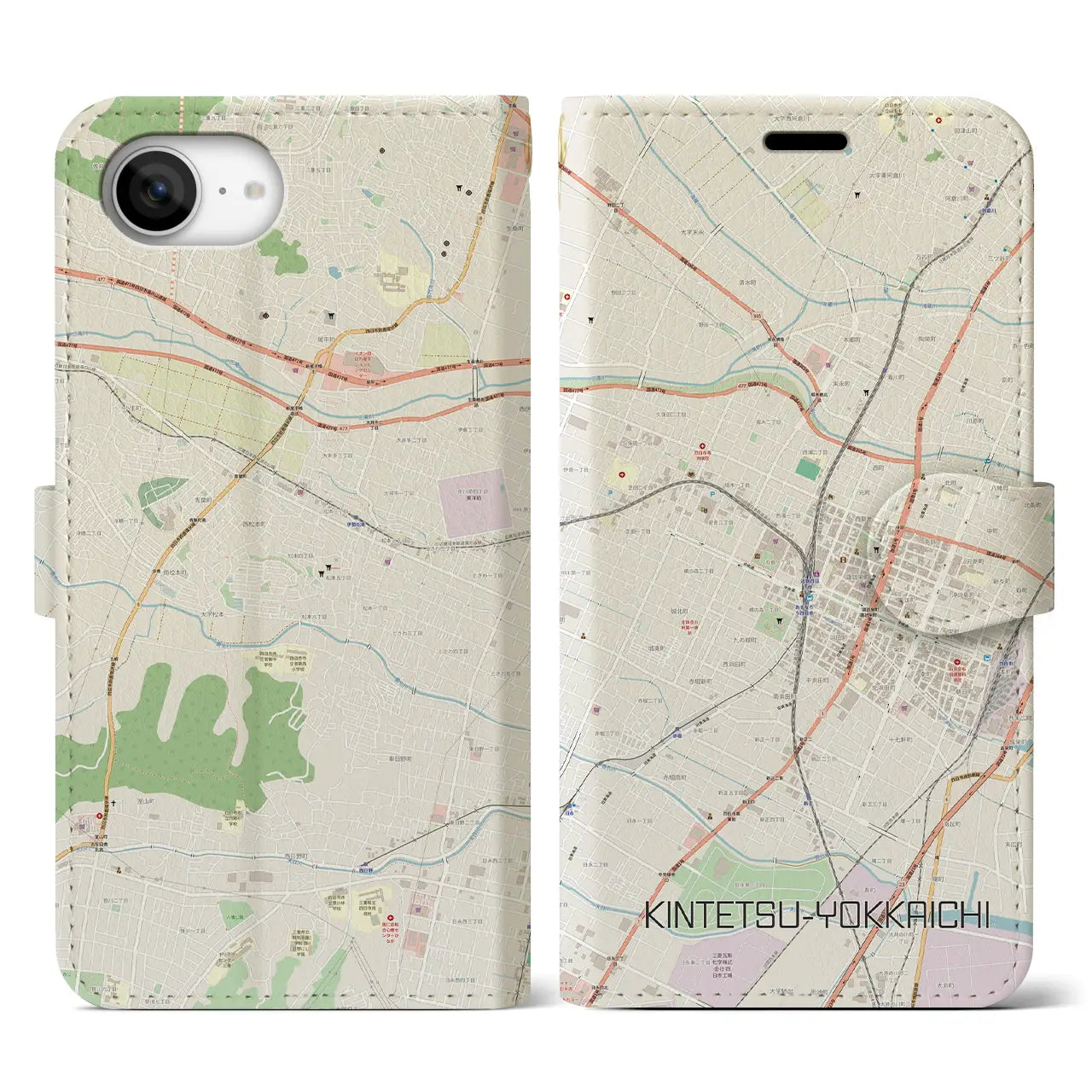 【近鉄四日市(三重県)】地図柄iPhoneケース(手帳タイプ)