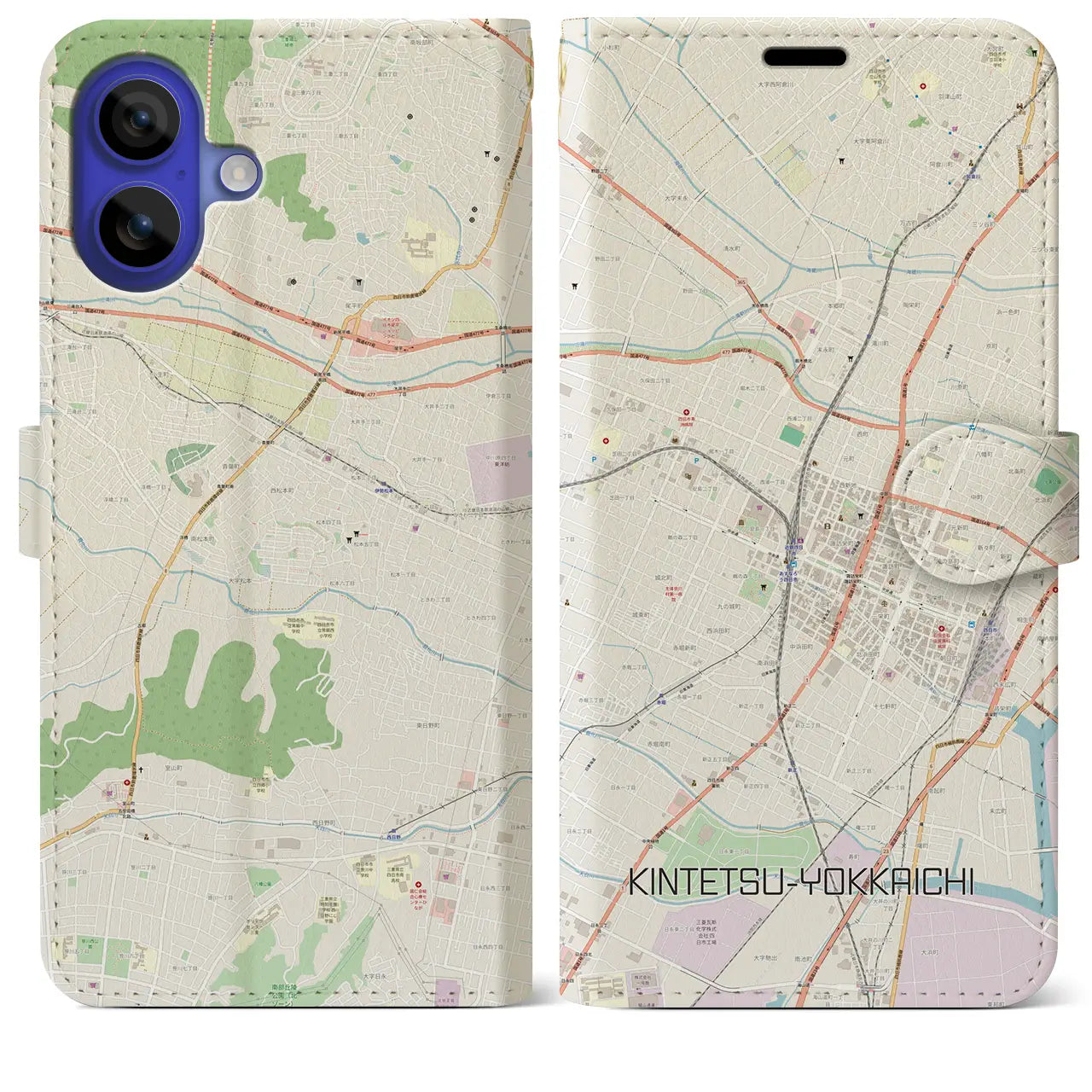 【近鉄四日市(三重県)】地図柄iPhoneケース(手帳タイプ)ナチュラル・iPhone 16 Pro Max 用