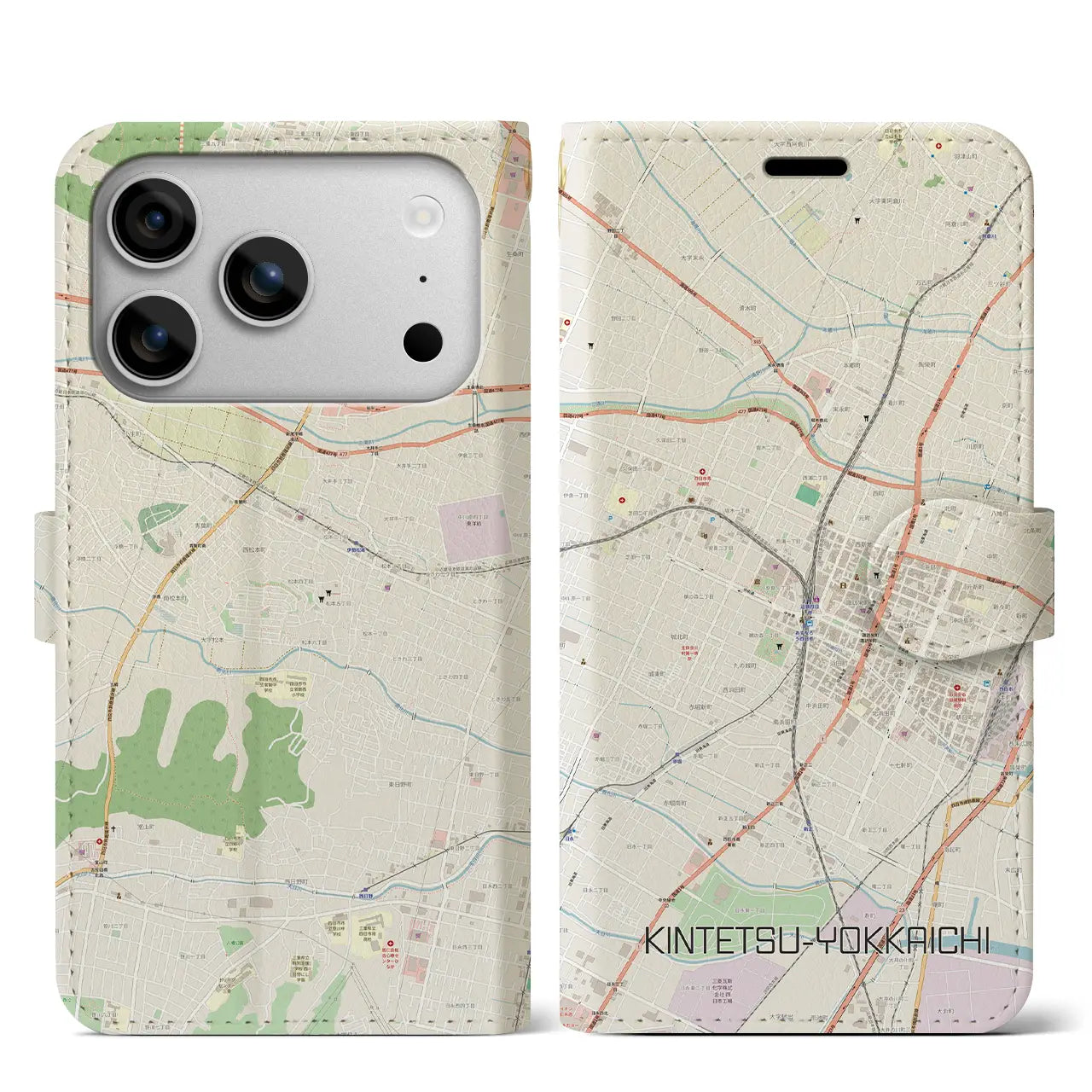 【近鉄四日市(三重県)】地図柄iPhoneケース(手帳タイプ)モノトーン・iPhone 17 Pro Max 用