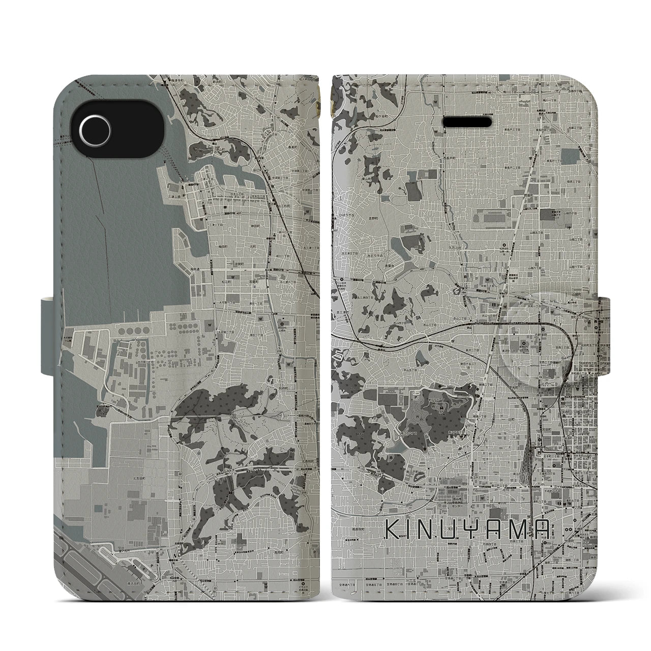 【衣山(愛媛県)】地図柄iPhoneケース(手帳タイプ)モノトーン・iPhone SE(第3 / 第2世代) / 8 / 7 / 6s / 6 用