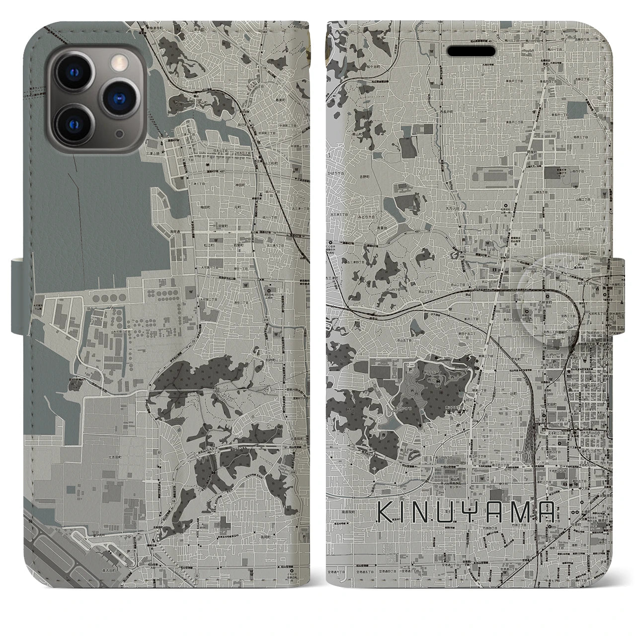 【衣山(愛媛県)】地図柄iPhoneケース(手帳タイプ)