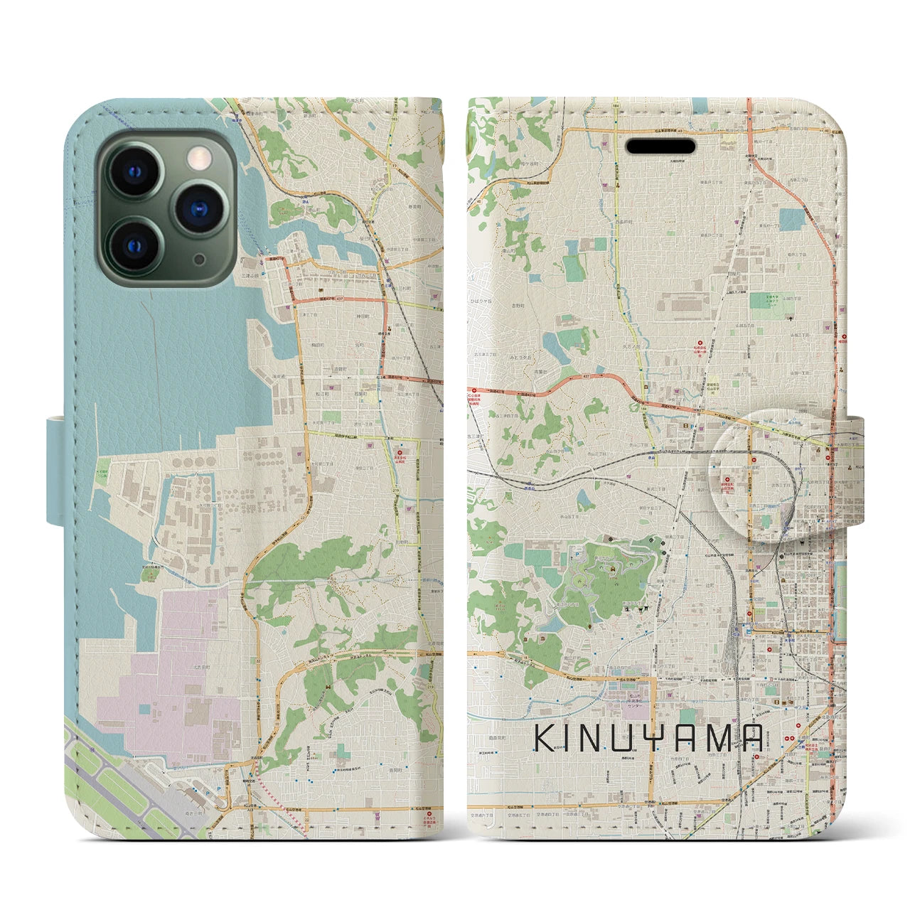 【衣山(愛媛県)】地図柄iPhoneケース(手帳タイプ)ナチュラル・iPhone 11 Pro 用