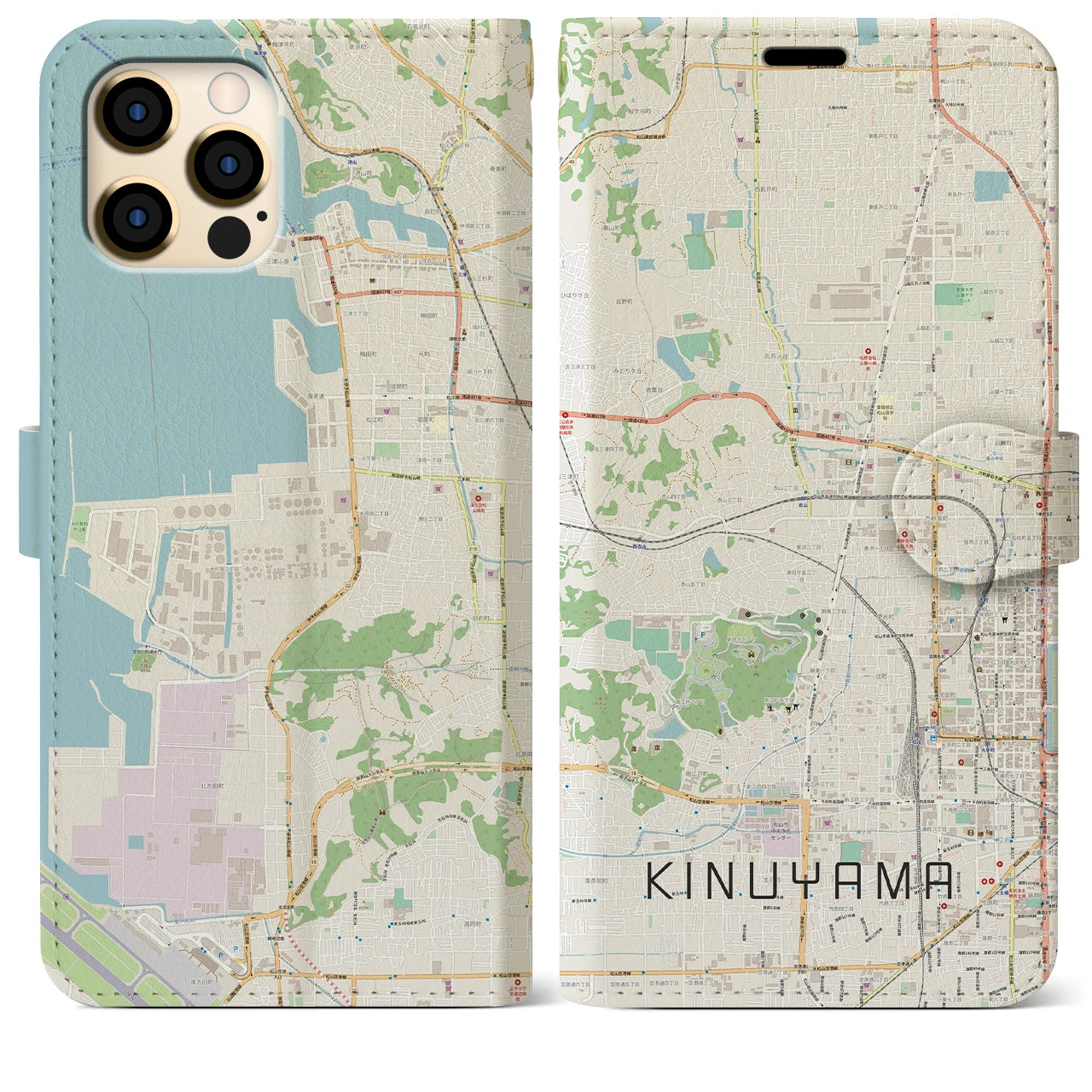 【衣山(愛媛県)】地図柄iPhoneケース(手帳タイプ)