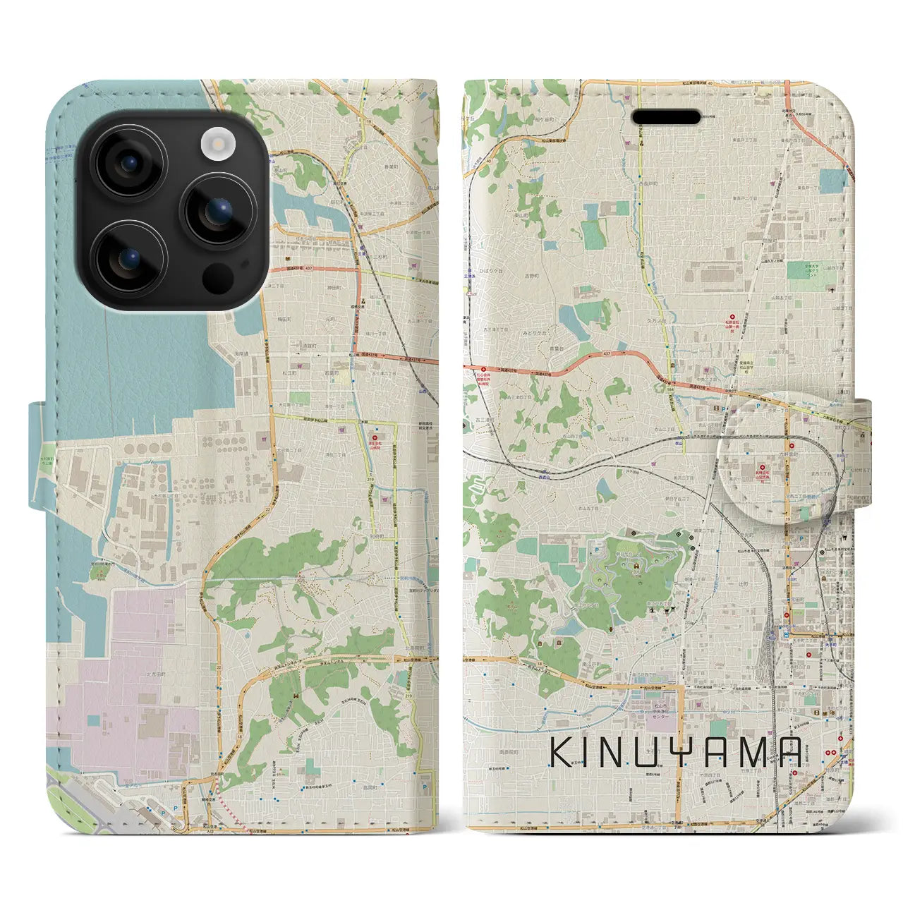 【衣山(愛媛県)】地図柄iPhoneケース(手帳タイプ)ナチュラル・iPhone 16 用