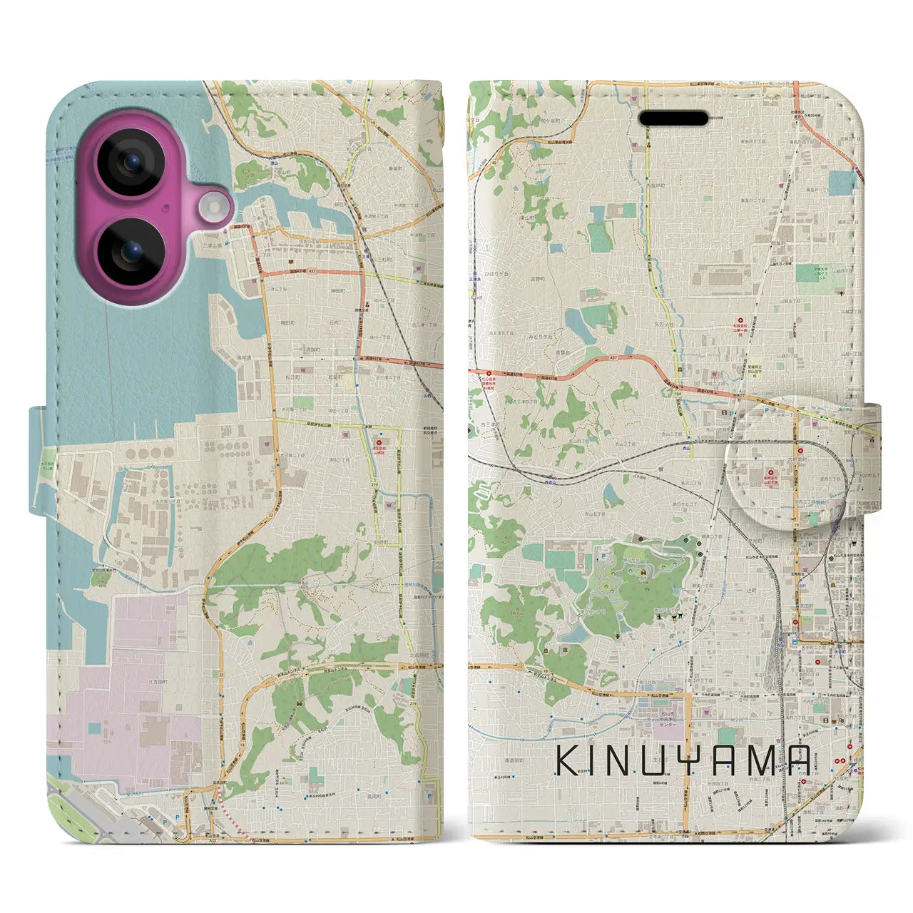 【衣山(愛媛県)】地図柄iPhoneケース(手帳タイプ)ナチュラル・iPhone 16 Pro 用