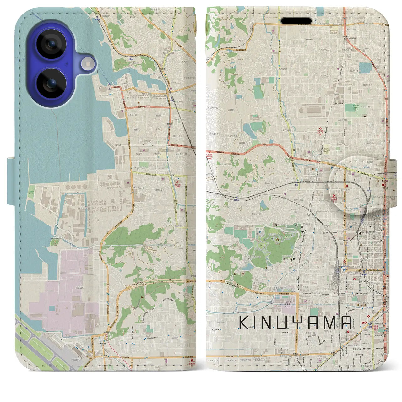 【衣山(愛媛県)】地図柄iPhoneケース(手帳タイプ)