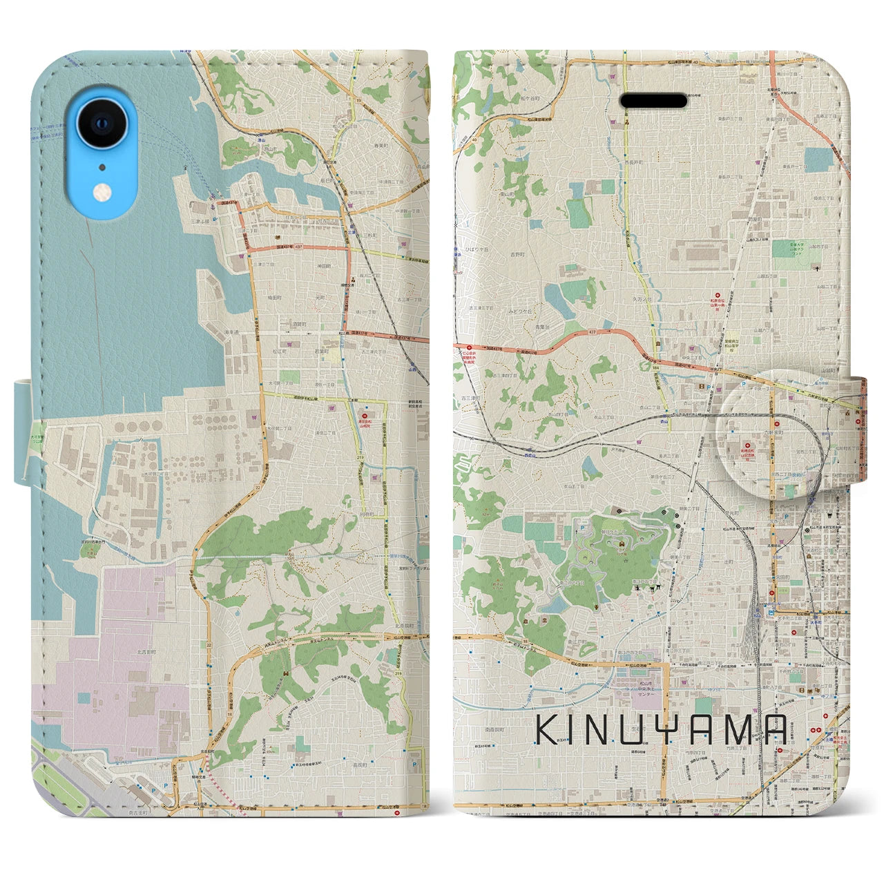 【衣山(愛媛県)】地図柄iPhoneケース(手帳タイプ)ナチュラル・iPhone XR 用