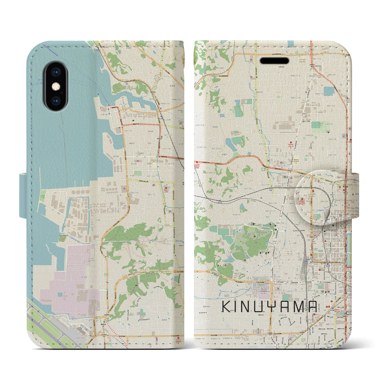 【衣山(愛媛県)】地図柄iPhoneケース(手帳タイプ)ナチュラル・iPhone XS / X 用