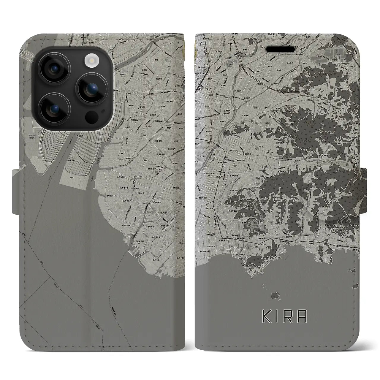 【吉良(愛知県)】地図柄iPhoneケース(手帳タイプ)モノトーン・iPhone 16 用