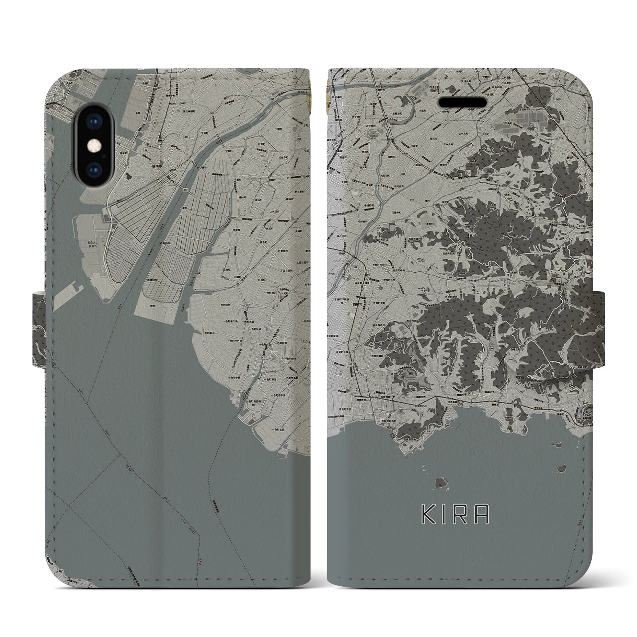 【吉良(愛知県)】地図柄iPhoneケース(手帳タイプ)モノトーン・iPhone XS / X 用