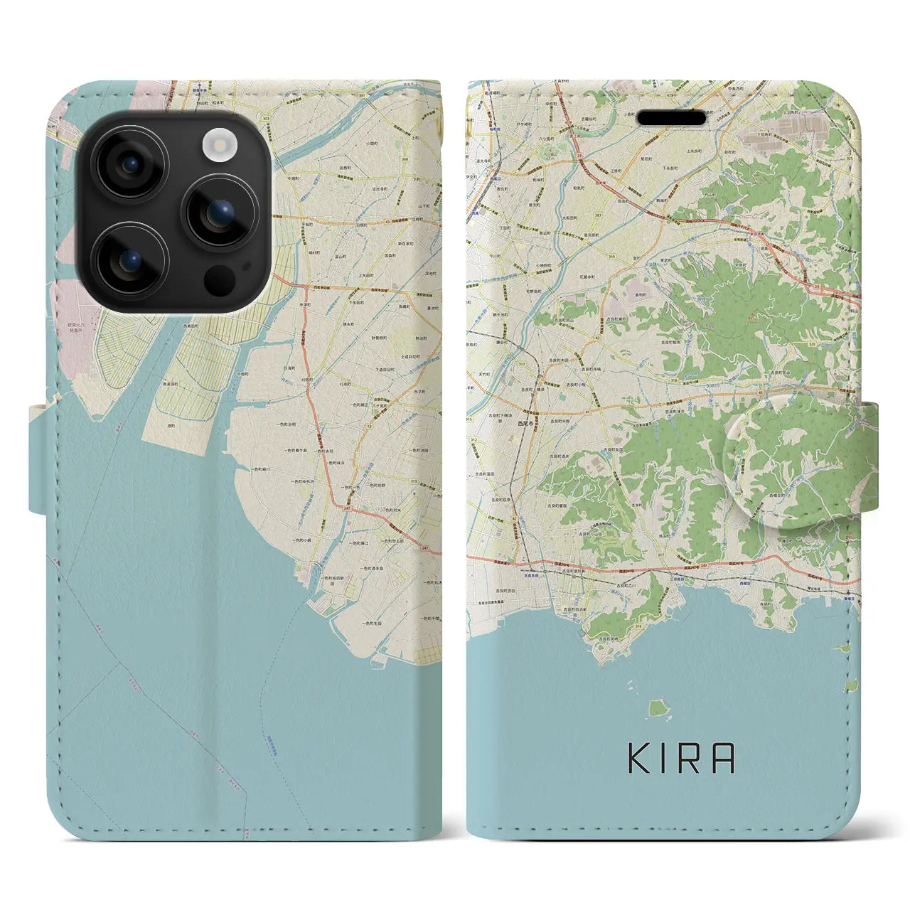 【吉良(愛知県)】地図柄iPhoneケース(手帳タイプ)ナチュラル・iPhone 16 用