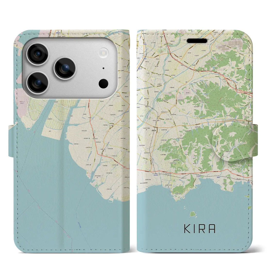 【吉良(愛知県)】地図柄iPhoneケース(手帳タイプ)ナチュラル・iPhone 17 Pro Max 用