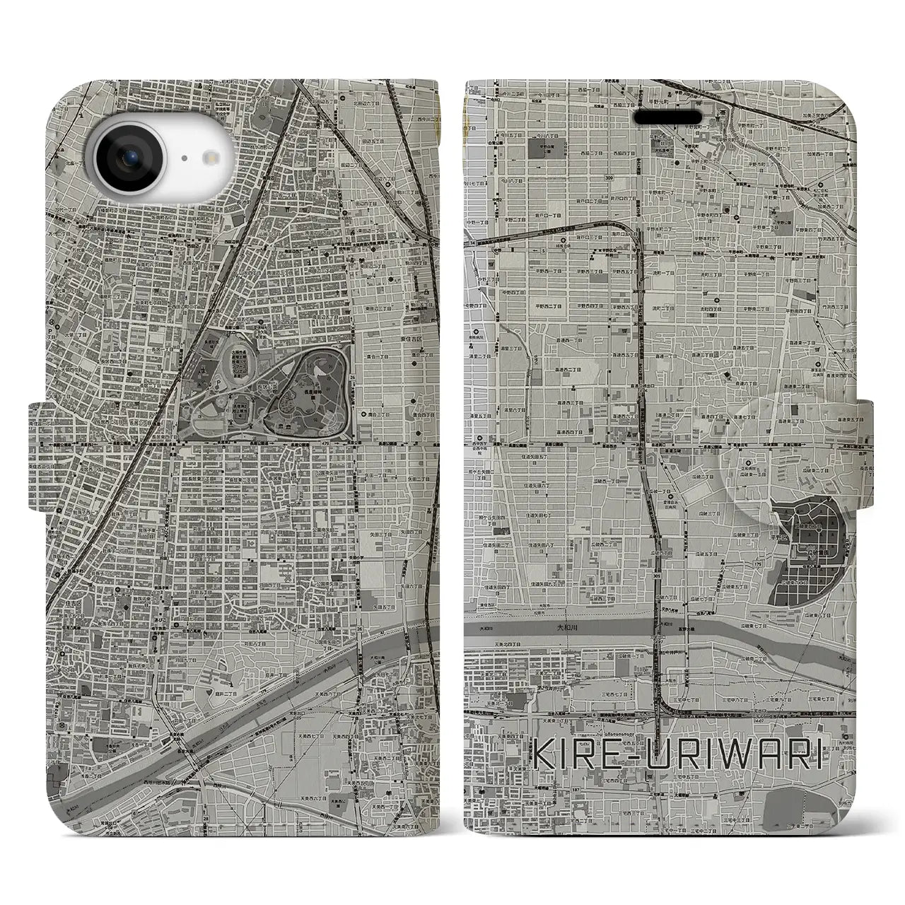 【喜連瓜破(大阪府)】地図柄iPhoneケース(手帳タイプ)