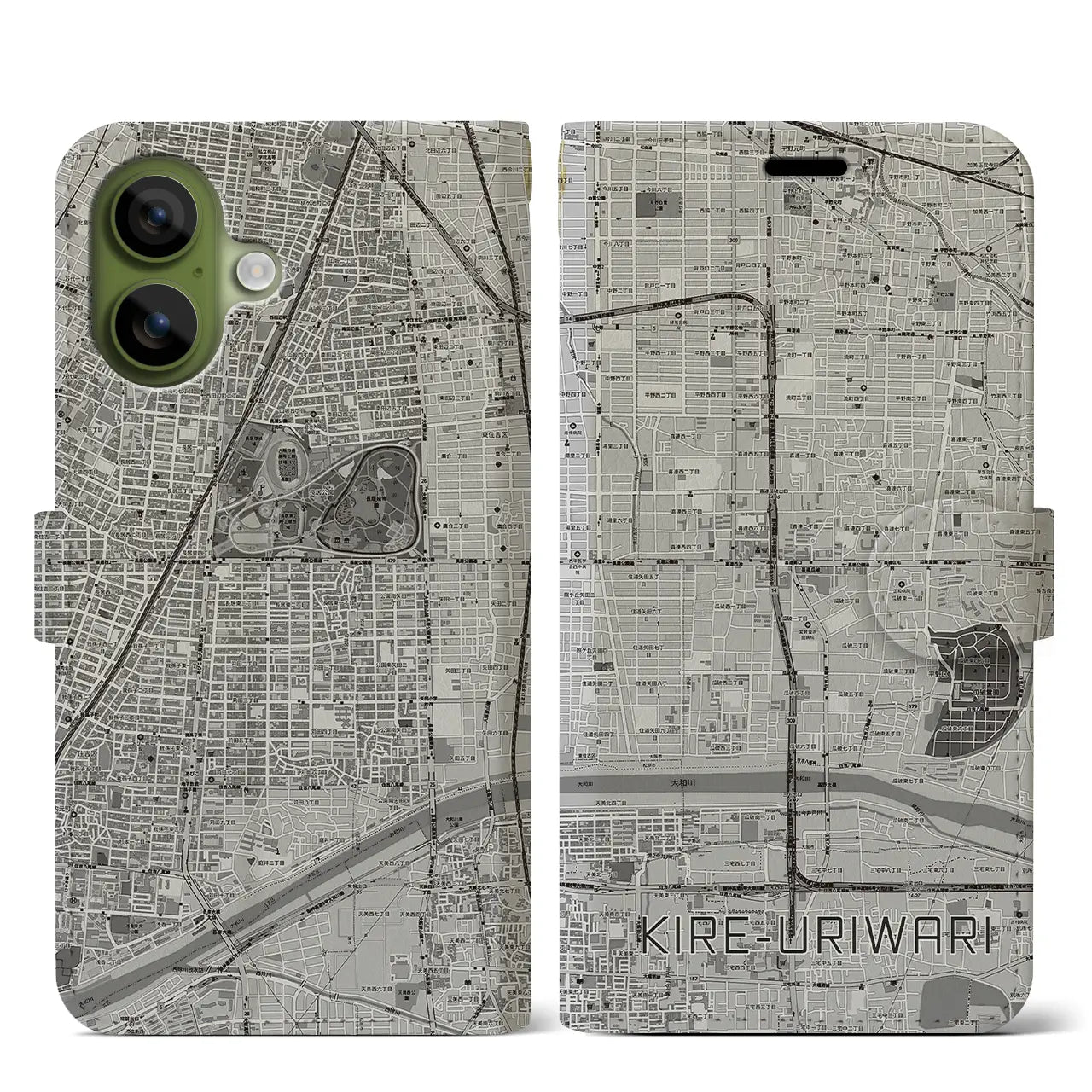 【喜連瓜破(大阪府)】地図柄iPhoneケース(手帳タイプ)
