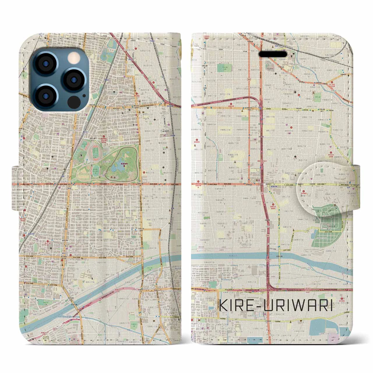 【喜連瓜破(大阪府)】地図柄iPhoneケース(手帳タイプ)