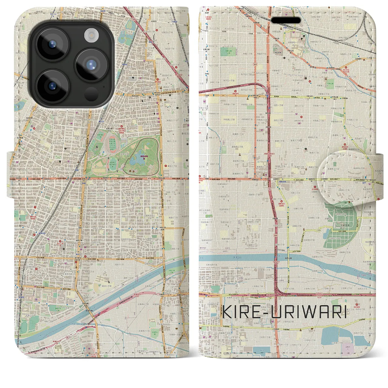 【喜連瓜破(大阪府)】地図柄iPhoneケース(手帳タイプ)