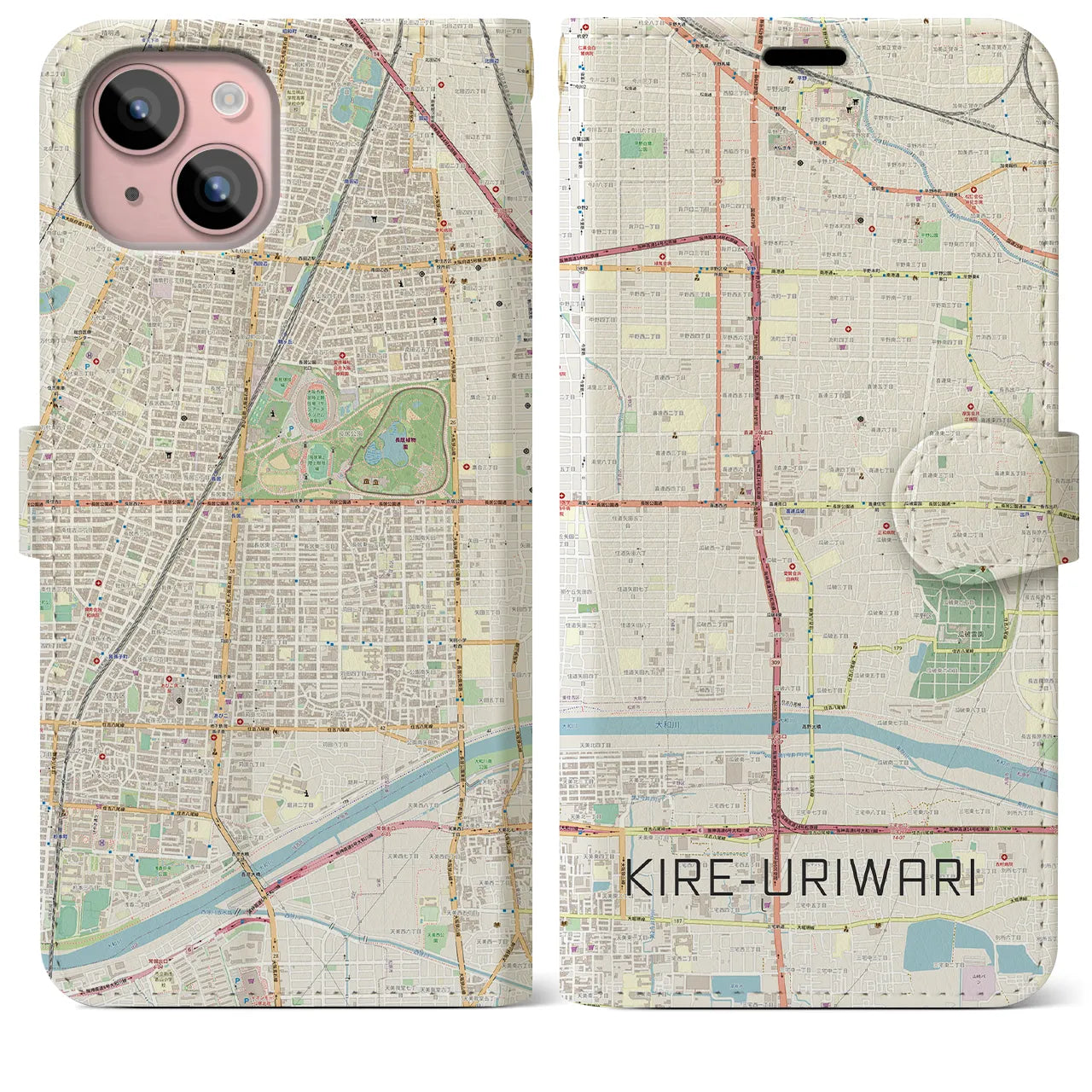 【喜連瓜破(大阪府)】地図柄iPhoneケース(手帳タイプ)